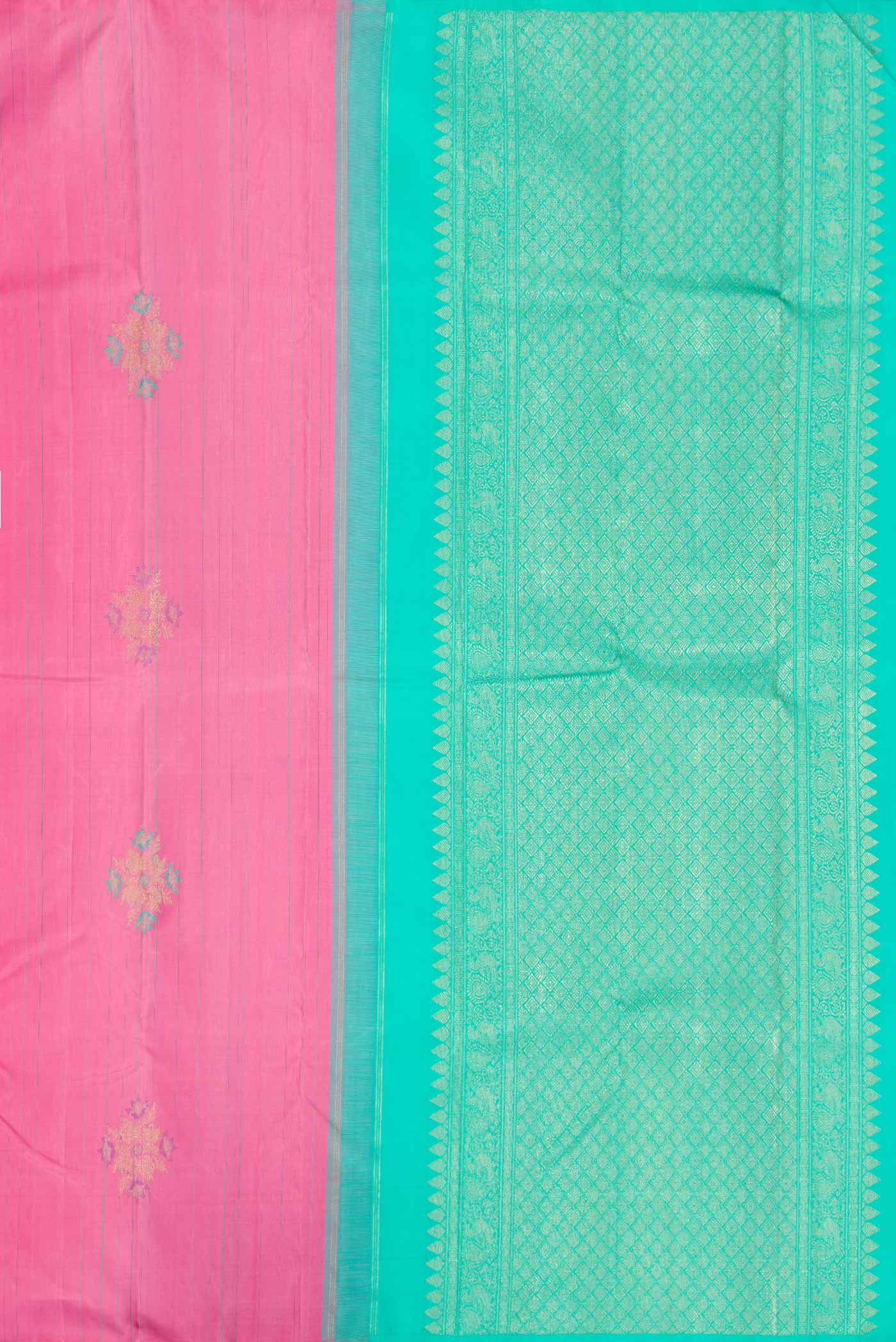 Pure Silk Pure Zari Pink Dual Tone Kanjivaram Saree - Image 6