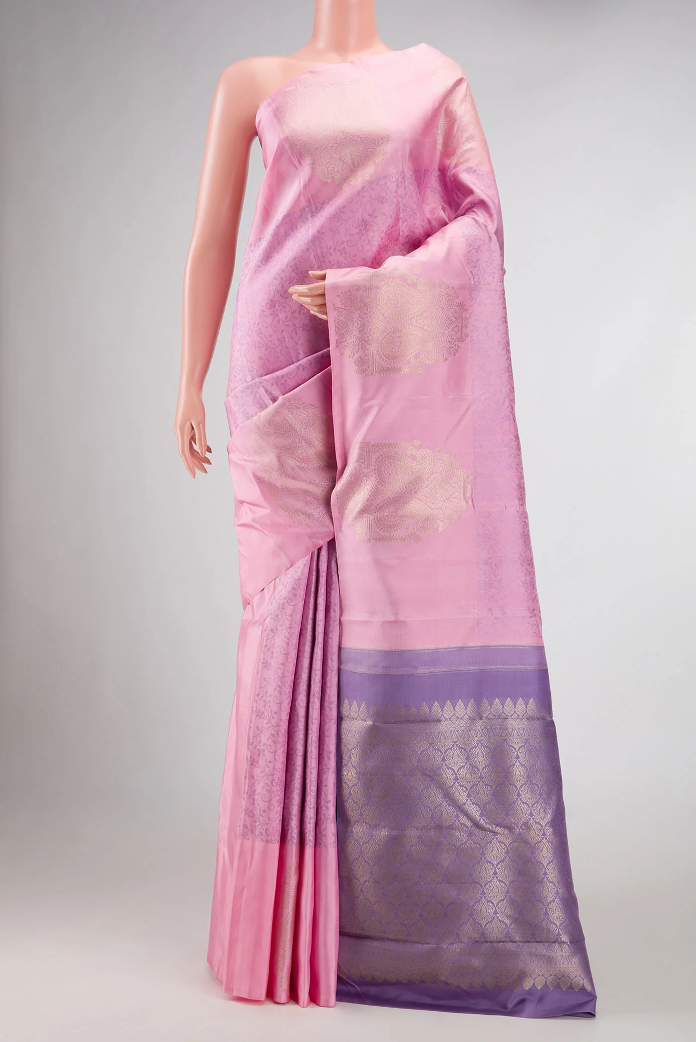 Pure Silk Pure Zari Pink Dual Tone Kanchipuram Saree