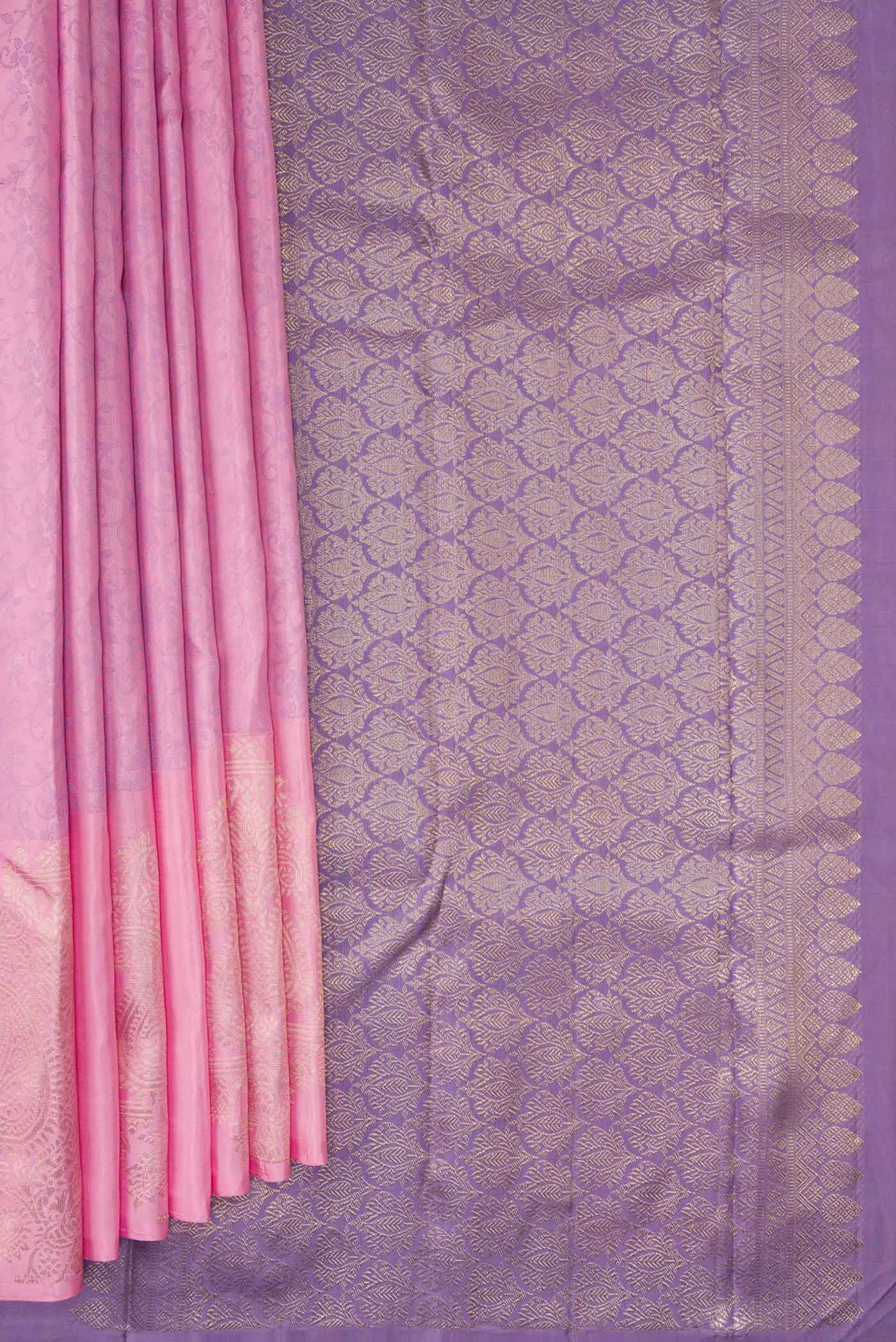 Pure Silk Pure Zari Pink Dual Tone Kanchipuram Saree - Image 4