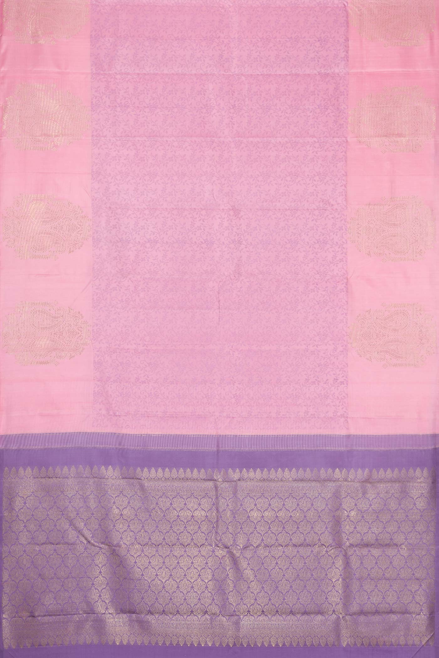 Pure Silk Pure Zari Pink Dual Tone Kanchipuram Saree - Image 6