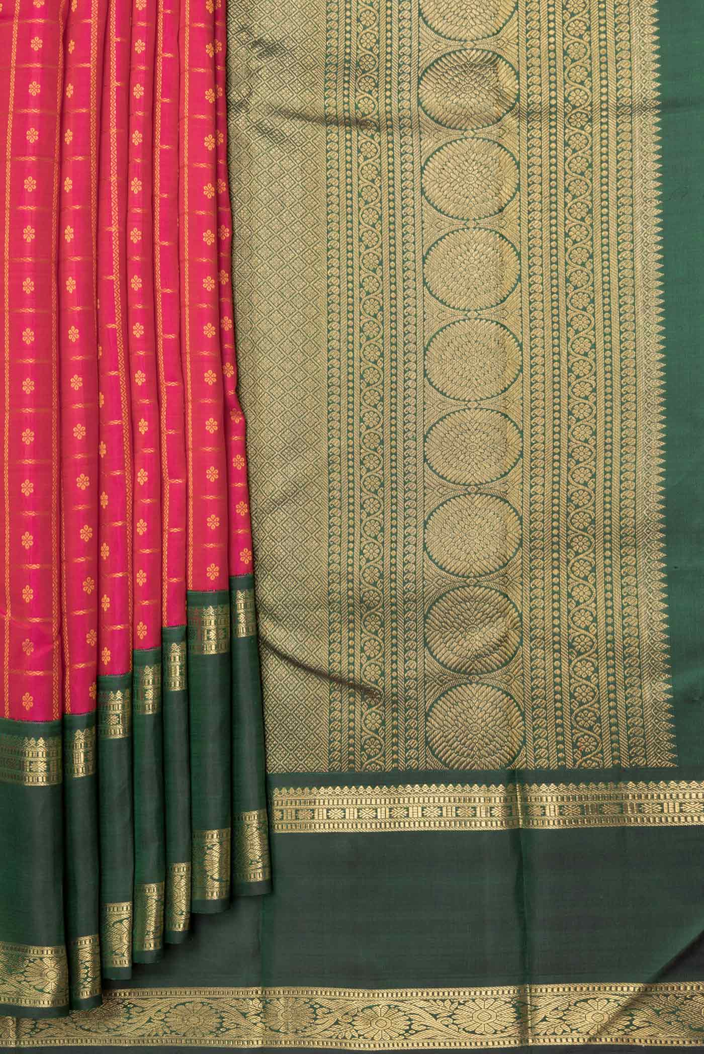 Pure Silk Pure Zari Pink Dual Tone Kanchipuram Saree - Image 4