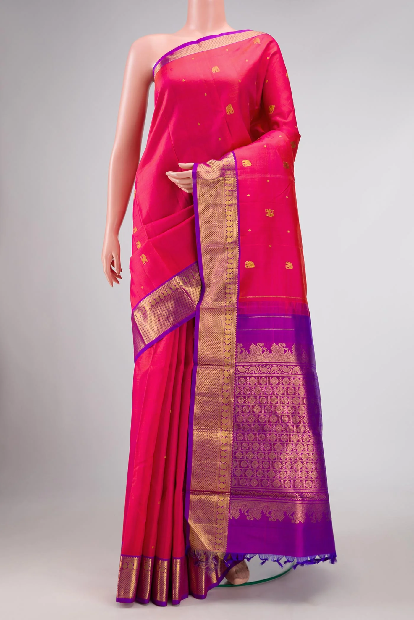 Pure Silk Pure Zari Pink Dual Tone Kanjivaram Saree