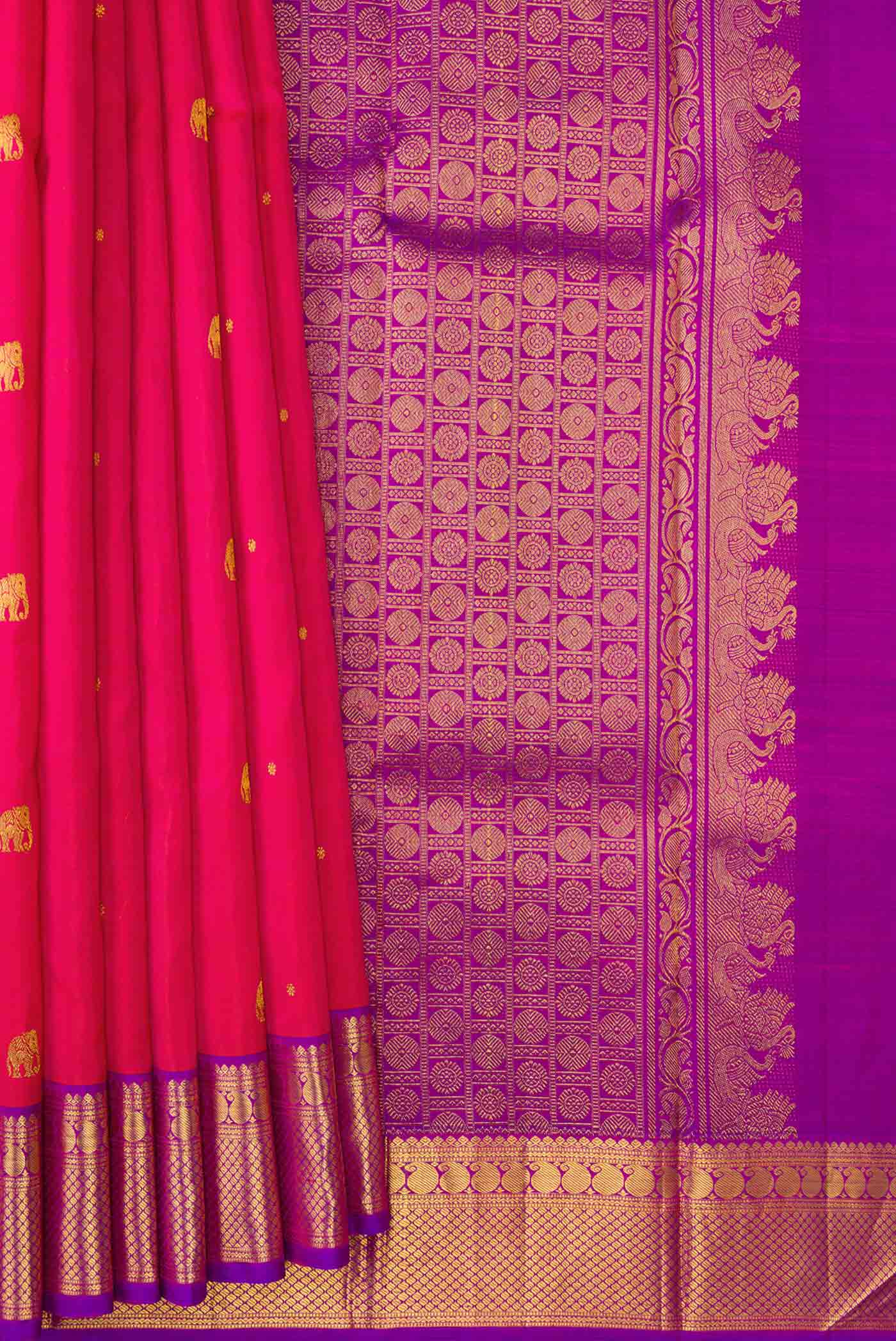 Pure Silk Pure Zari Pink Dual Tone Kanjivaram Saree - Image 4