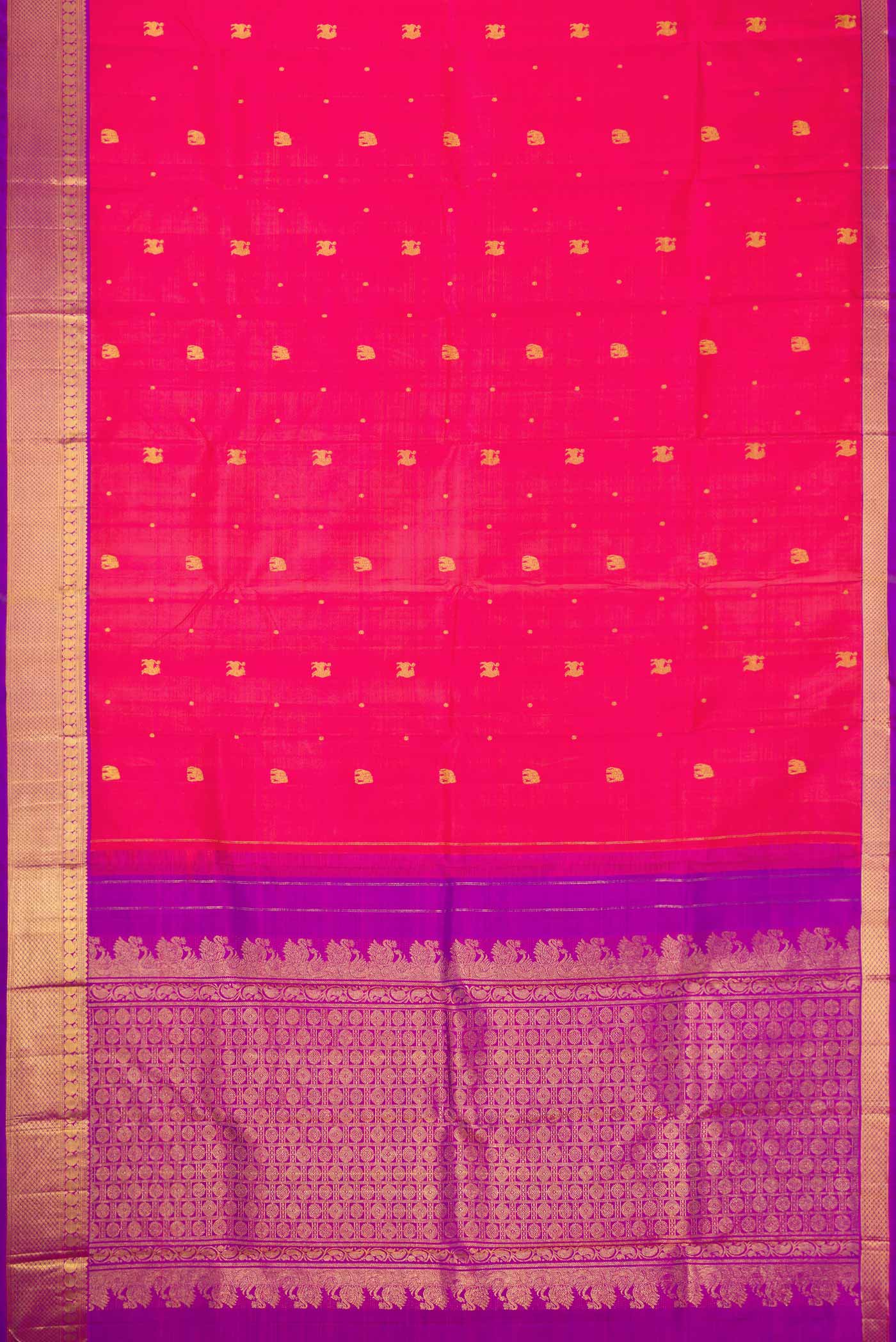 Pure Silk Pure Zari Pink Dual Tone Kanjivaram Saree - Image 6