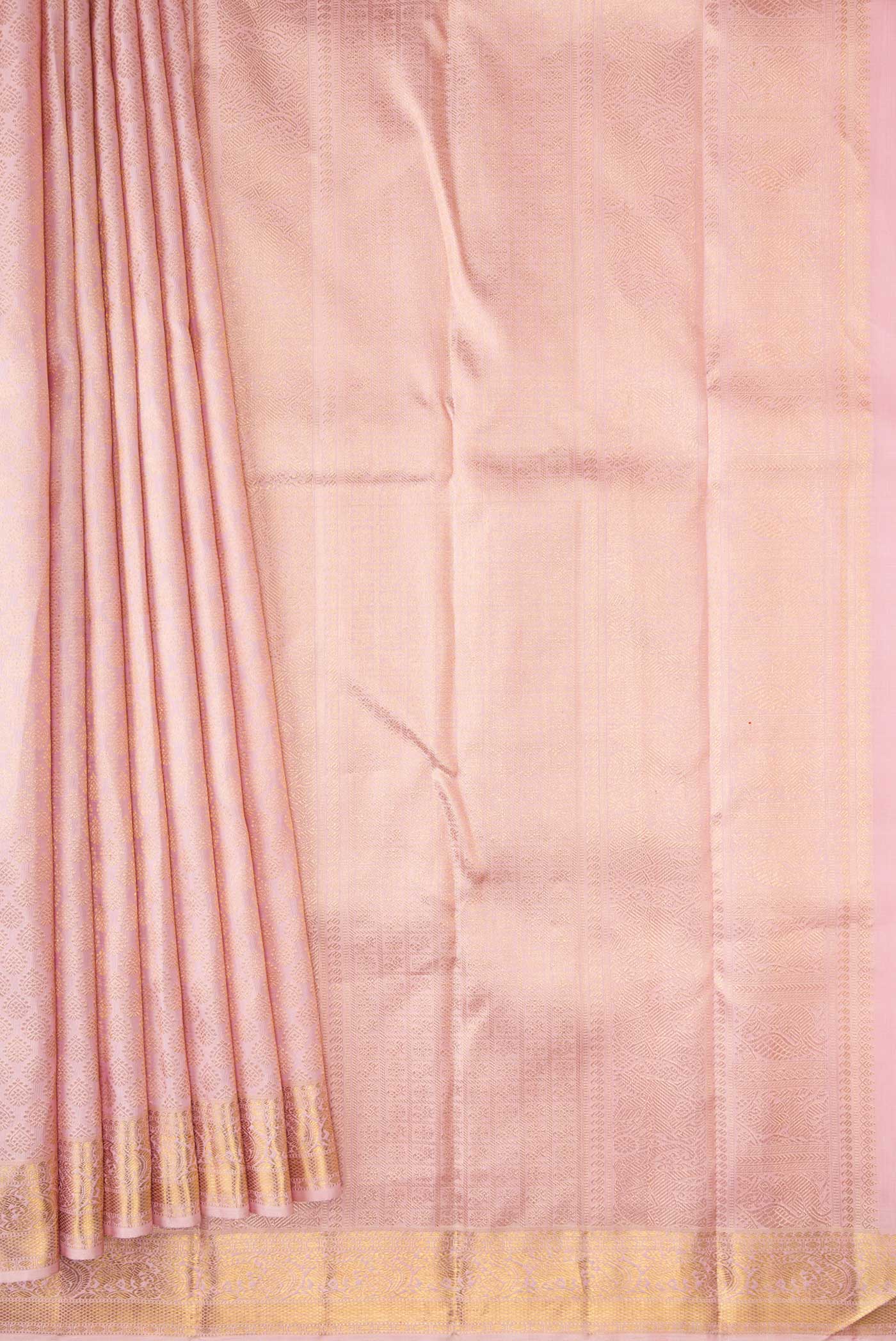Pure Silk Pure Zari Pink Dual Tone Kanjivaram Saree - Image 4