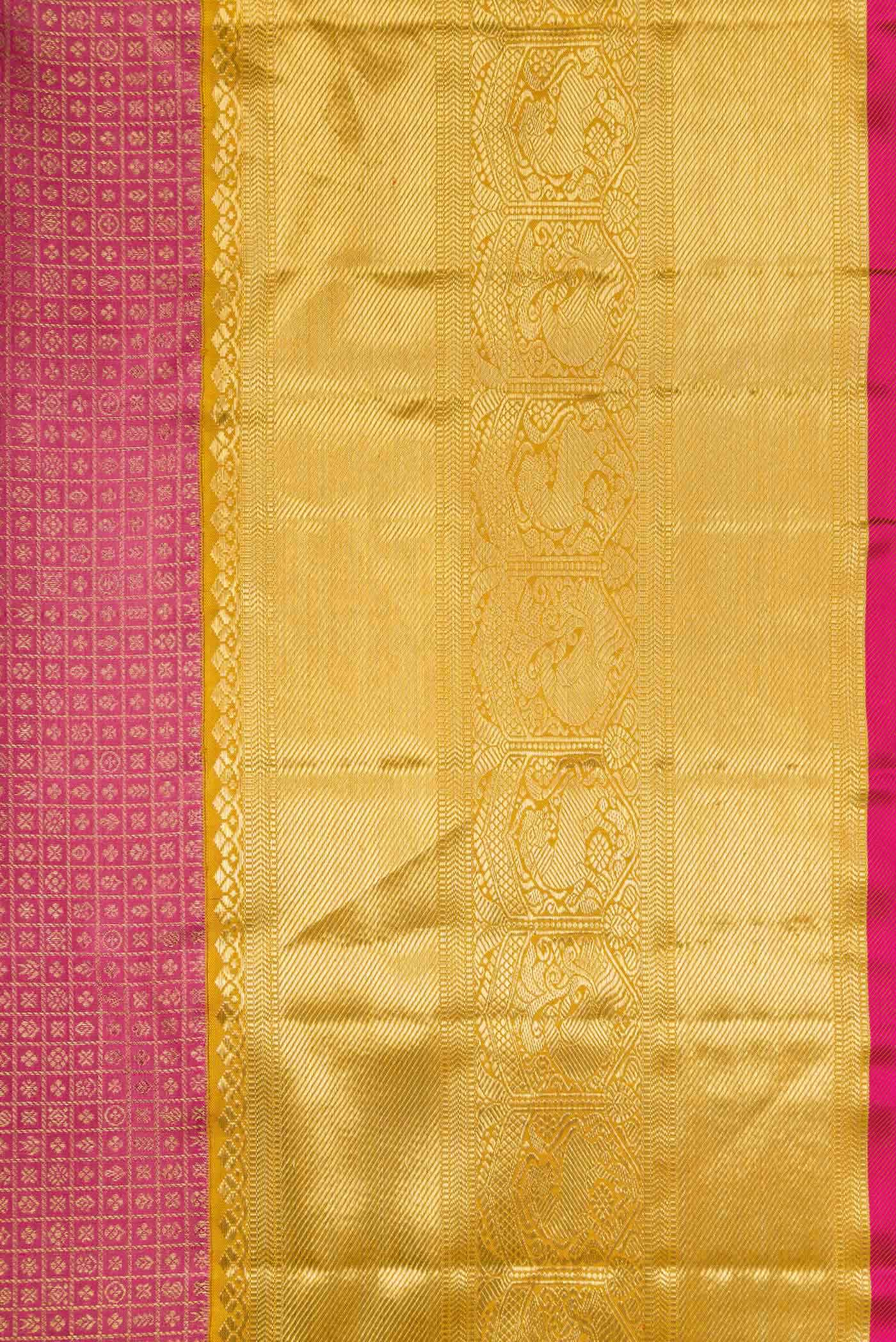 Pure Silk Pure Zari Pink Dual Tone Kanjivaram Saree - Image 3