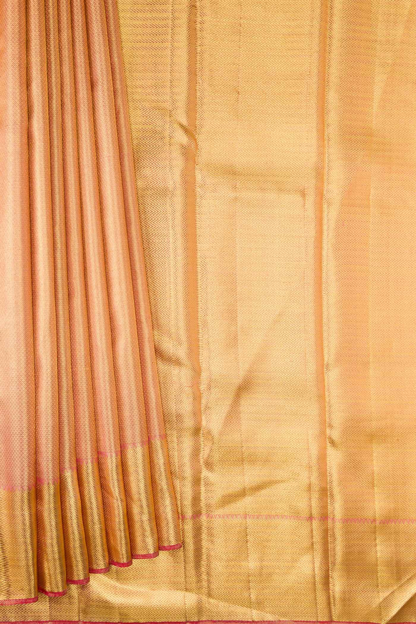 Pure Silk Pure Zari Peach Dual Tone Kanjivaram Tissue Saree - Image 4