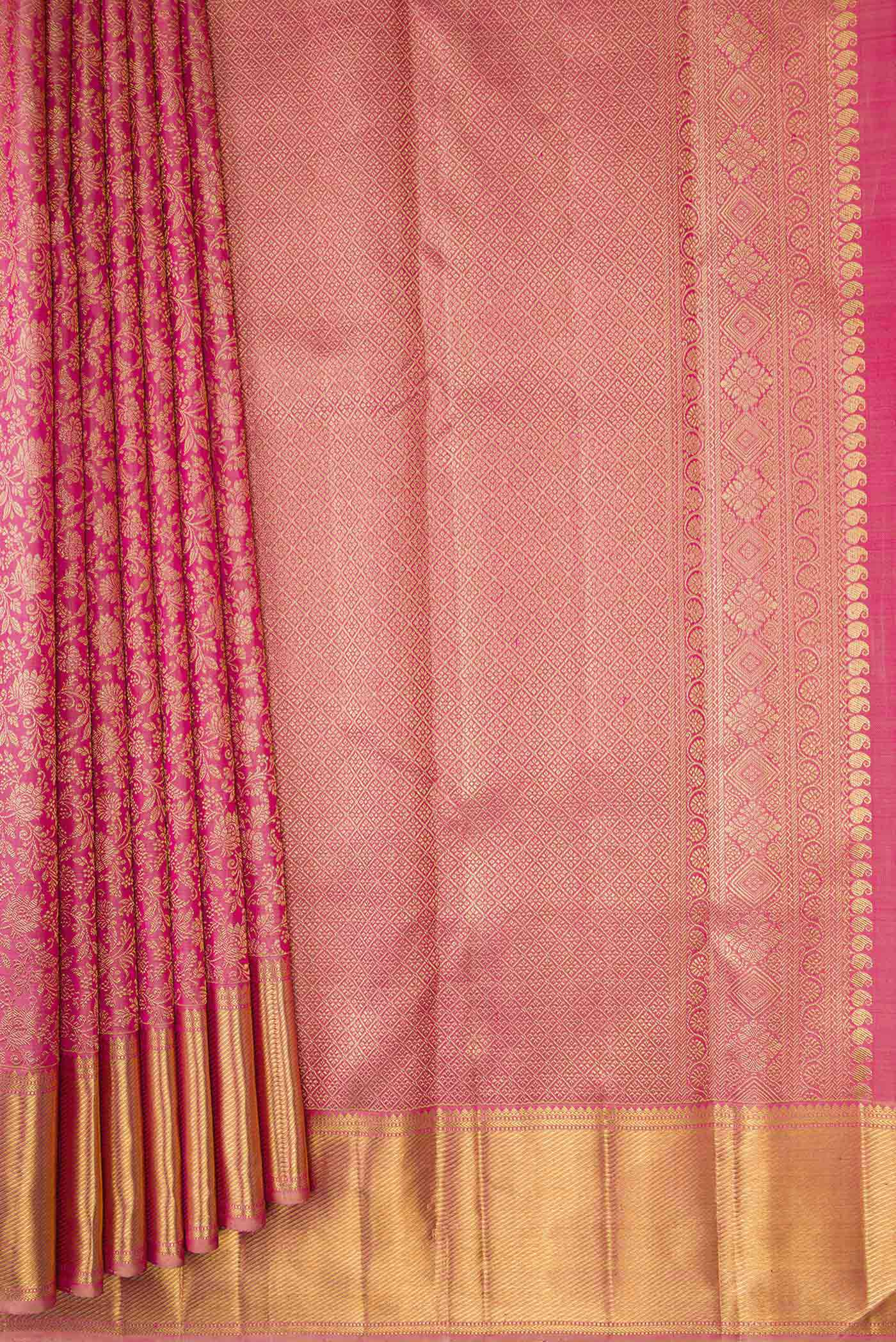 Pure Silk Pure Zari Pink Dual Tone Kanjivaram Saree - Image 4