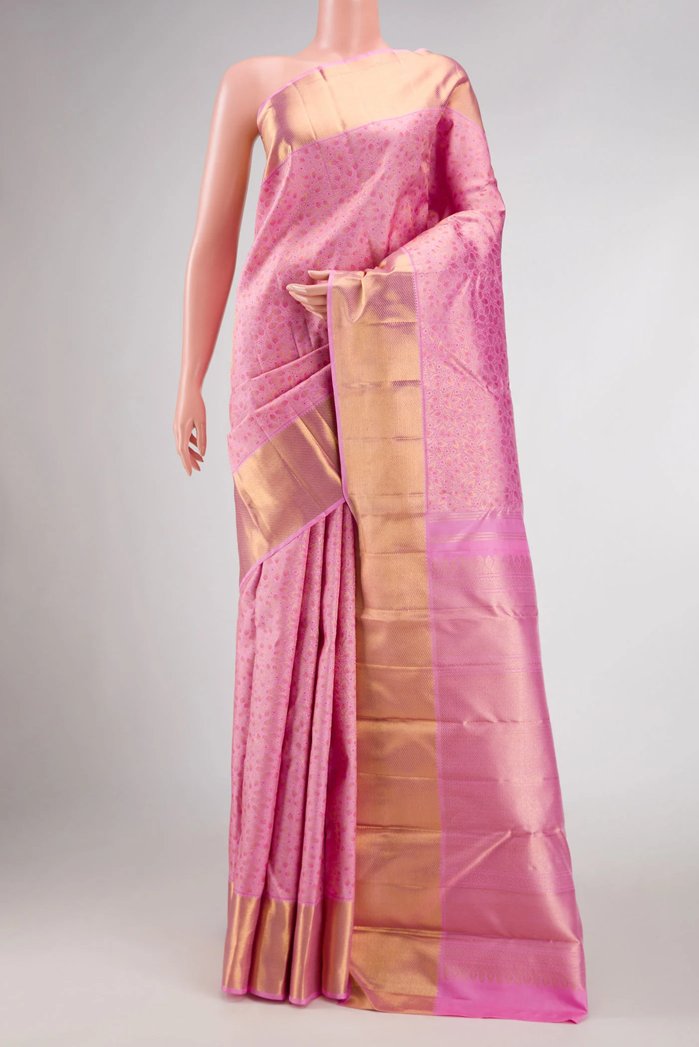 Pure Silk Pure Zari Pink Dual Tone Kanjivaram Saree