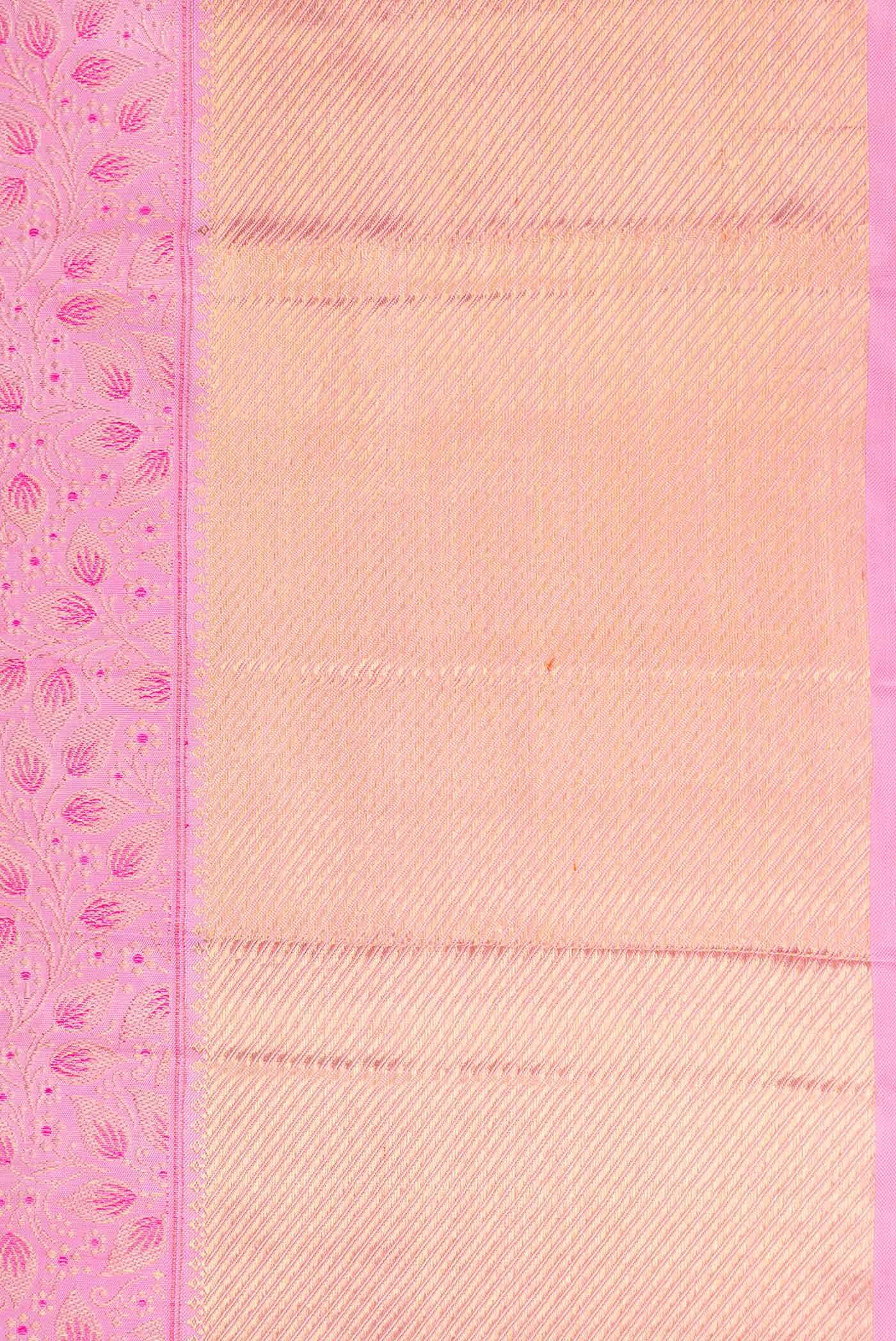Pure Silk Pure Zari Pink Dual Tone Kanjivaram Saree - Image 3