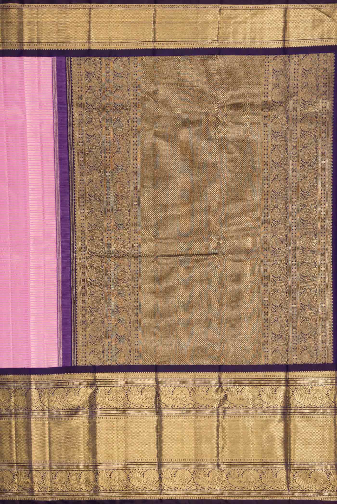 Pure Silk Pure Zari Pink Dual Tone Kanjivaram Saree - Image 8