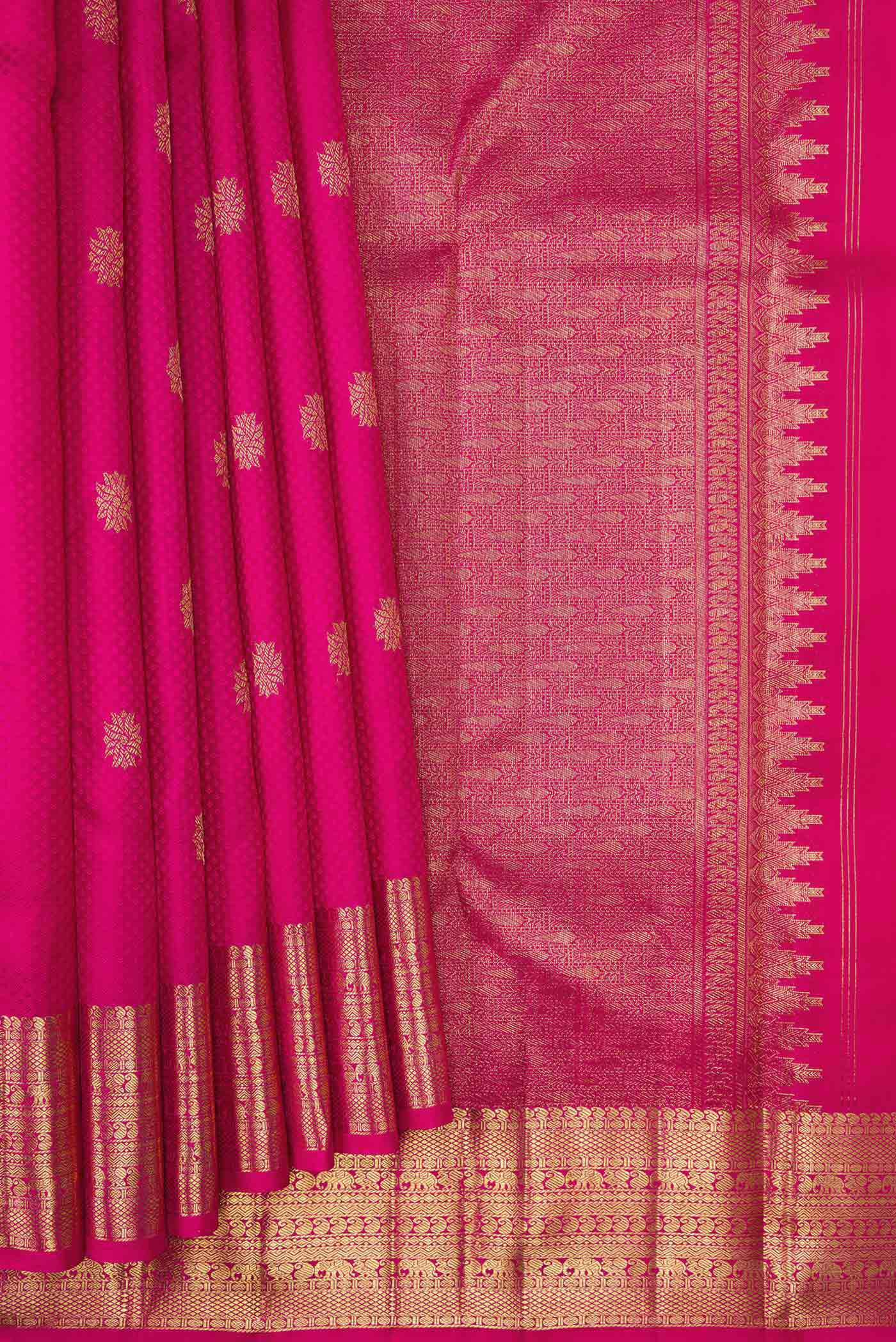 Pure Silk Pure Zari Pink Dual Tone Kanchipuram Saree - Image 4