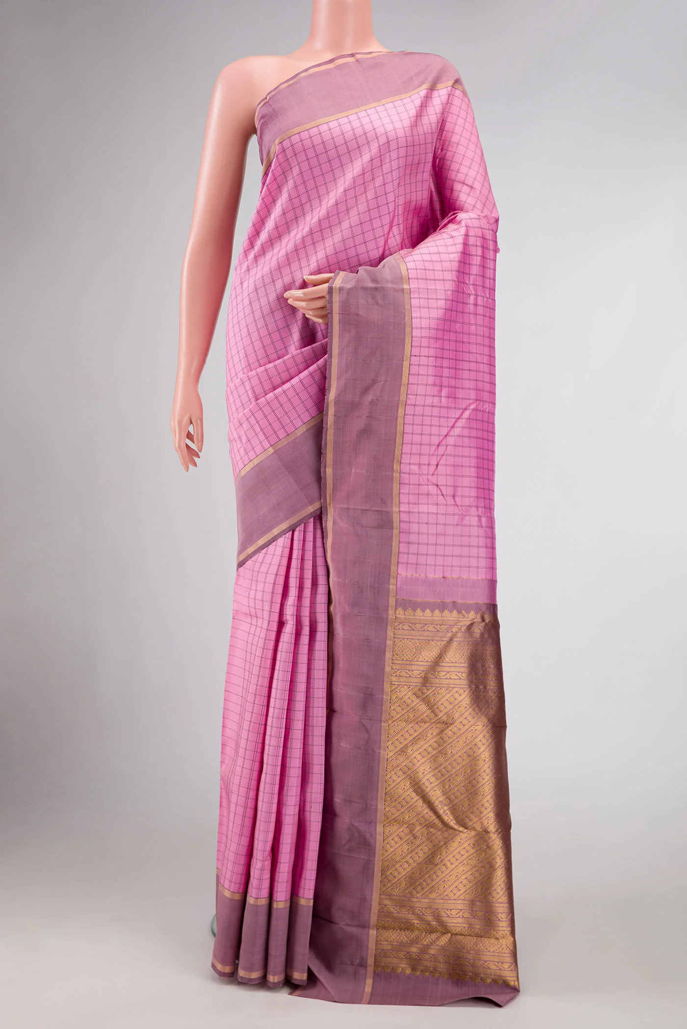 Pure Silk Pure Zari Pink Dual Tone Kanchipuram Saree