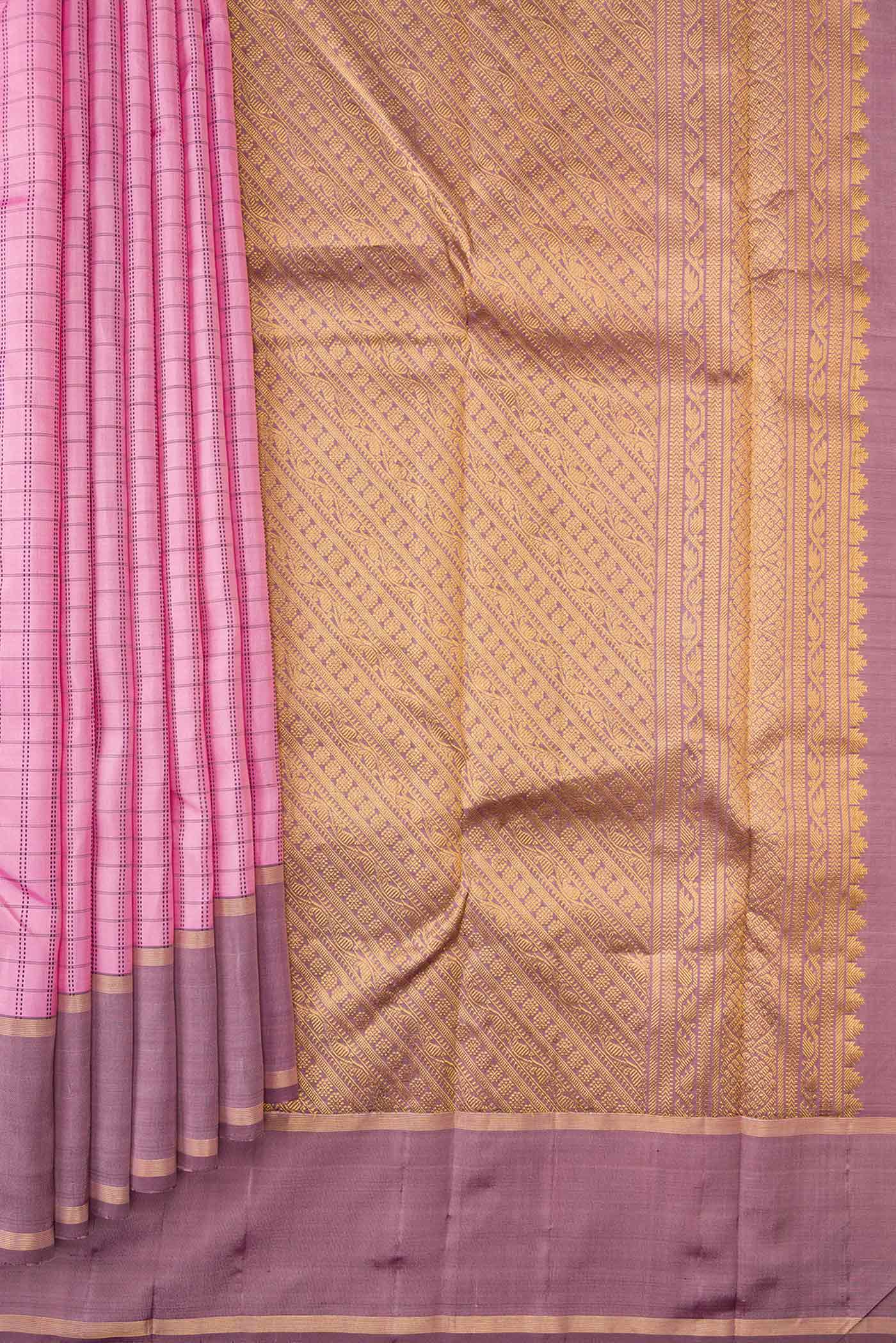 Pure Silk Pure Zari Pink Dual Tone Kanchipuram Saree - Image 4