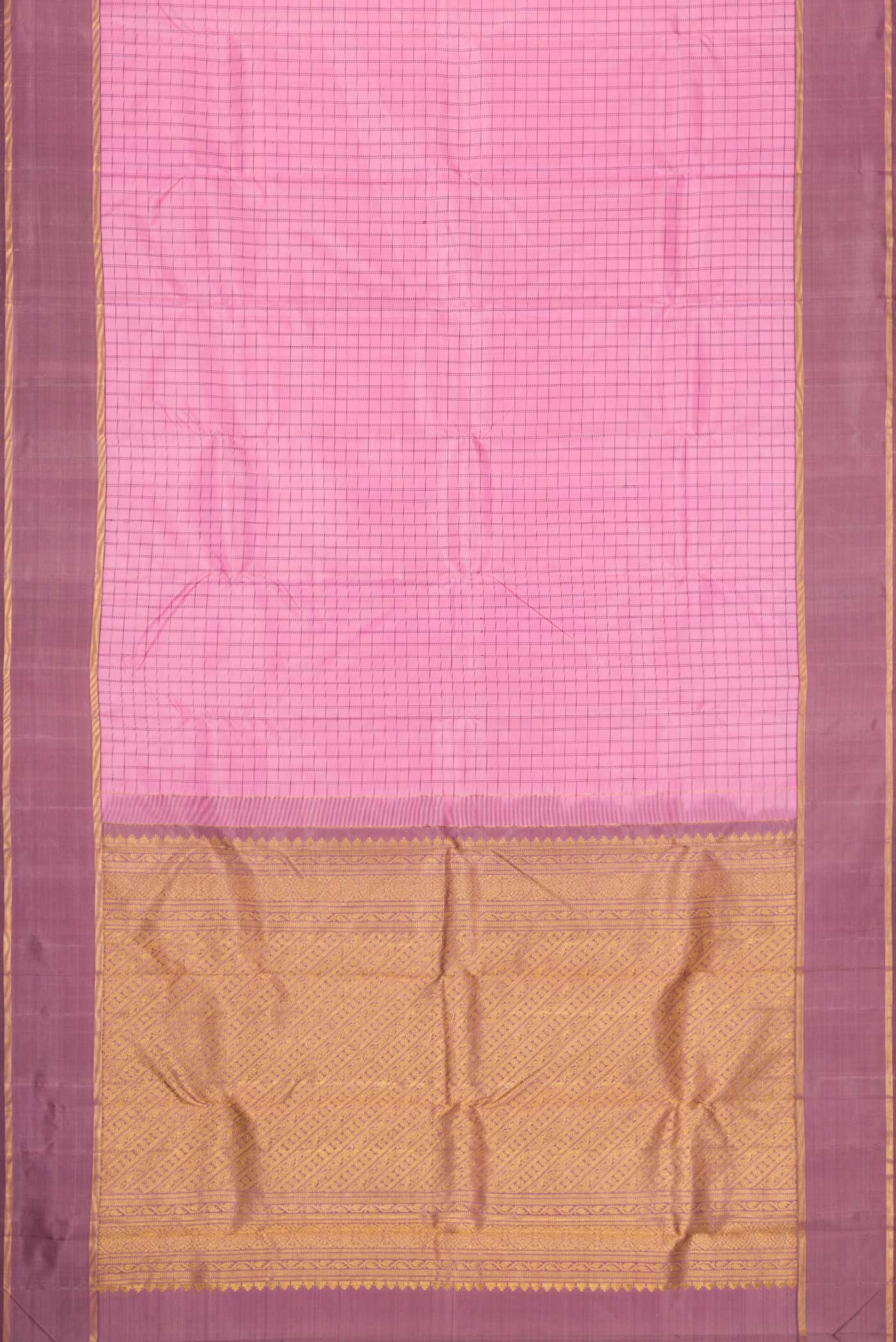 Pure Silk Pure Zari Pink Dual Tone Kanchipuram Saree - Image 6