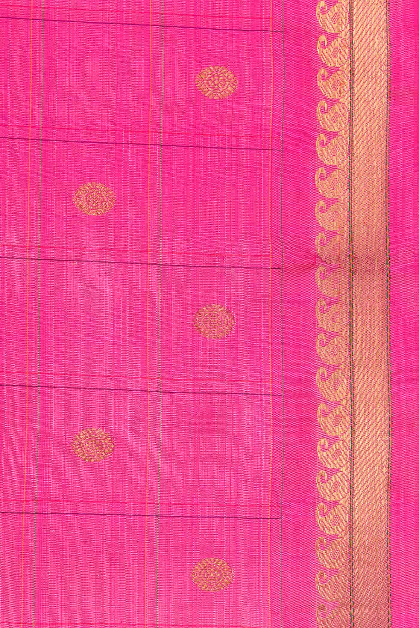 Pure Silk Pure Zari Pink Kanchipuram Saree - Image 3