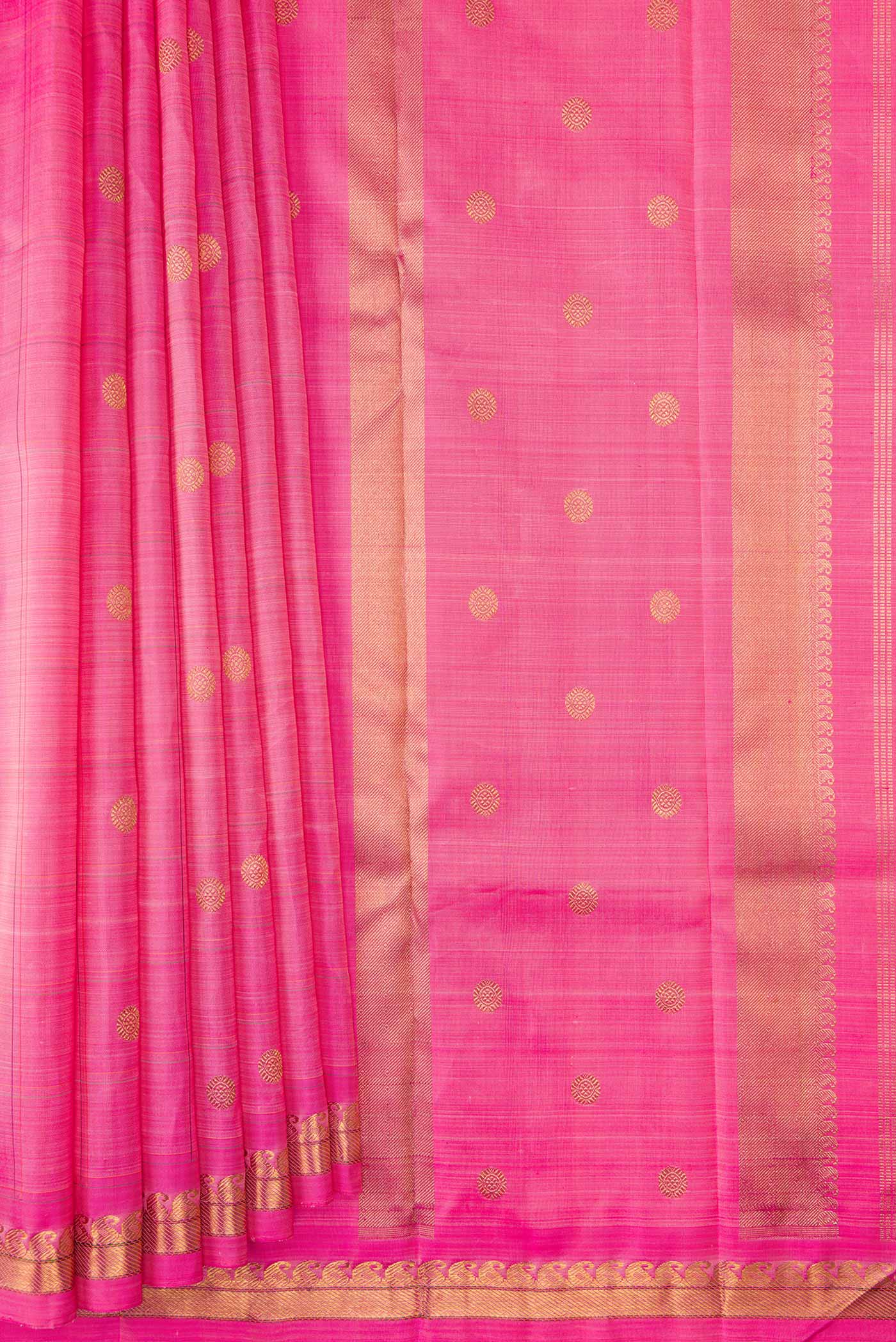 Pure Silk Pure Zari Pink Kanchipuram Saree - Image 4