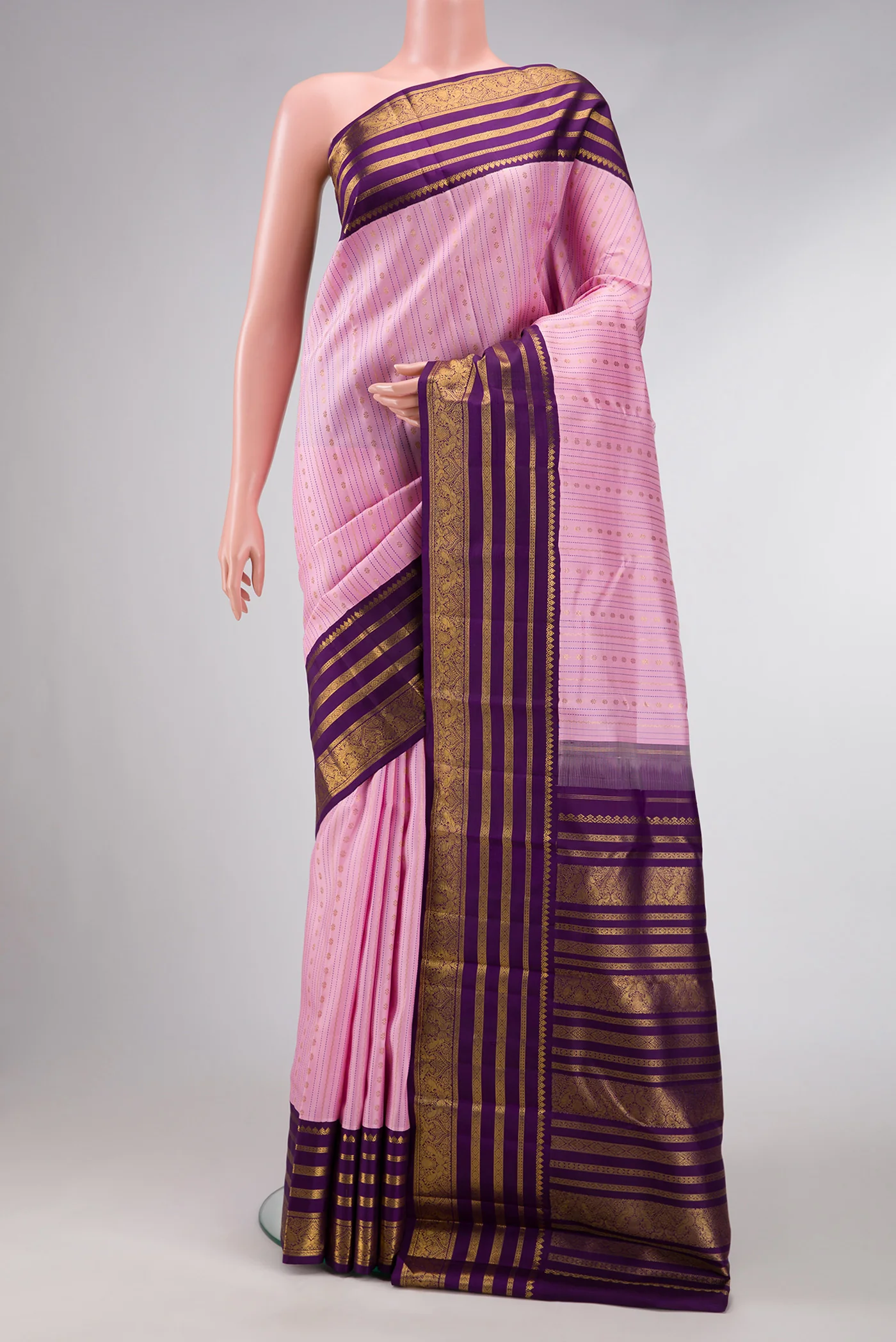 Pure Silk Pure Zari Rose pink Kanchipuram Saree - Image 2