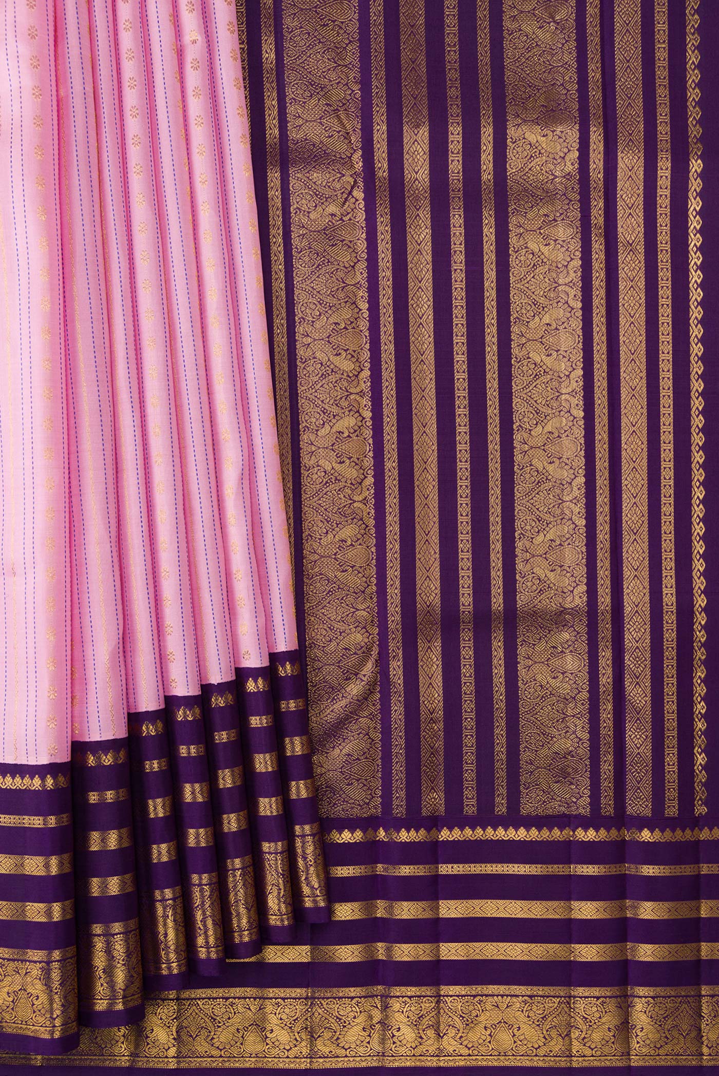 Pure Silk Pure Zari Rose pink Kanchipuram Saree - Image 5