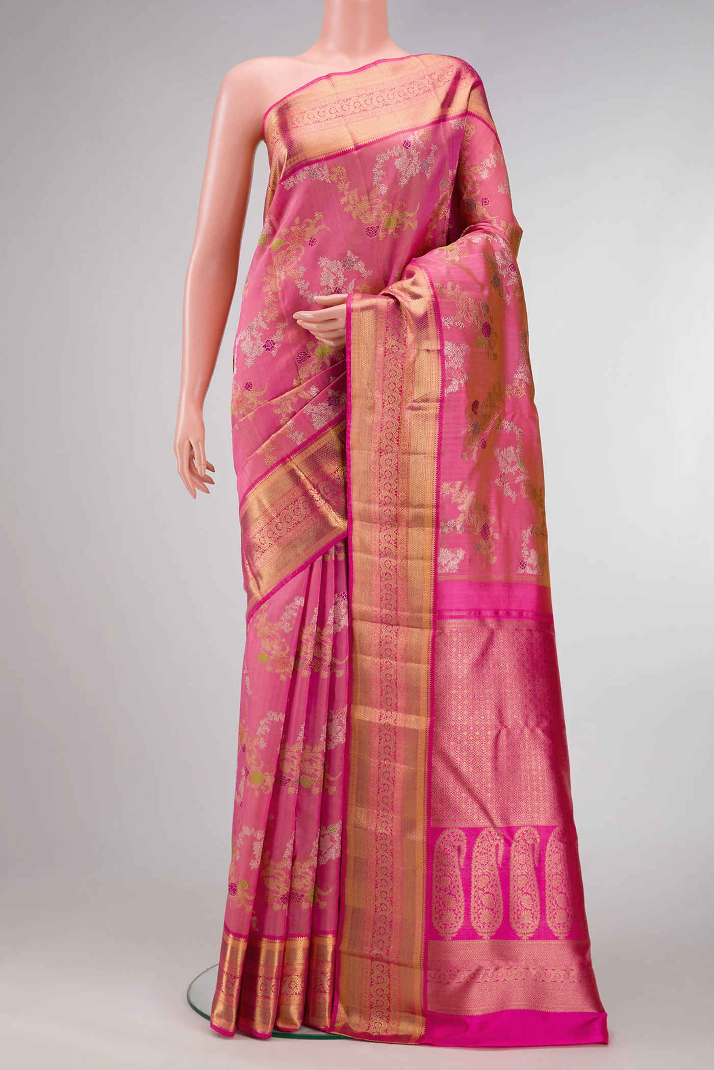 Pure Silk Pure Zari Pink Kanjivaram Saree