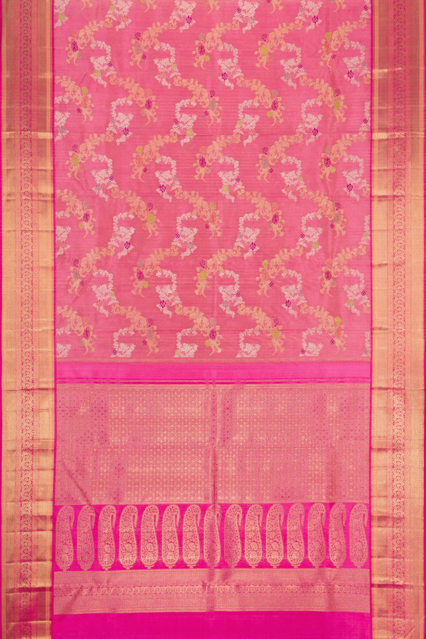 Pure Silk Pure Zari Pink Kanjivaram Saree - Image 6