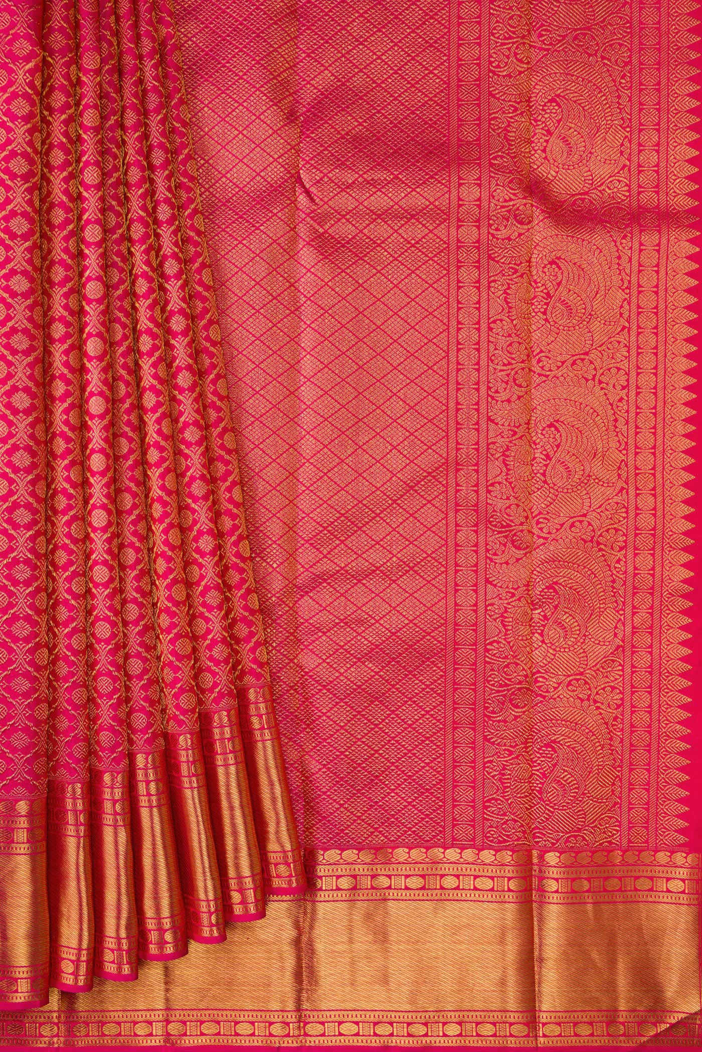 Pure Silk Pure Zari Pink Kanjivaram Saree - Image 4