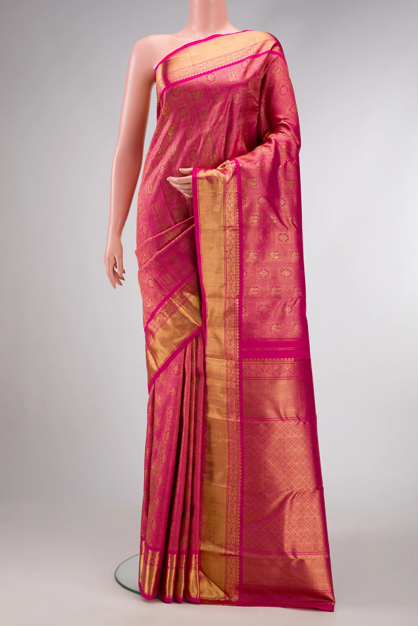 Pure Silk Pure Zari Pink Kanjivaram Saree