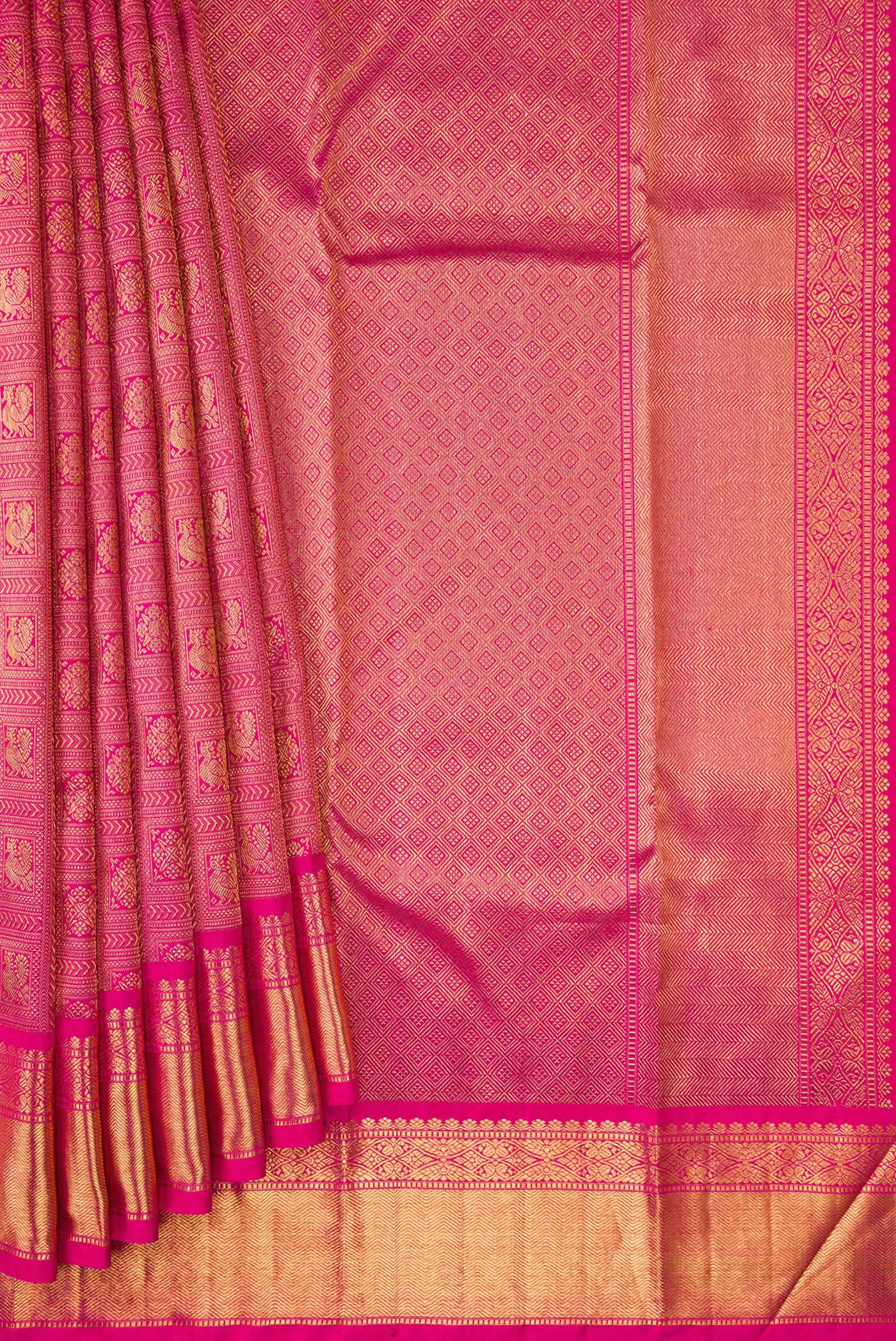 Pure Silk Pure Zari Pink Kanjivaram Saree - Image 4