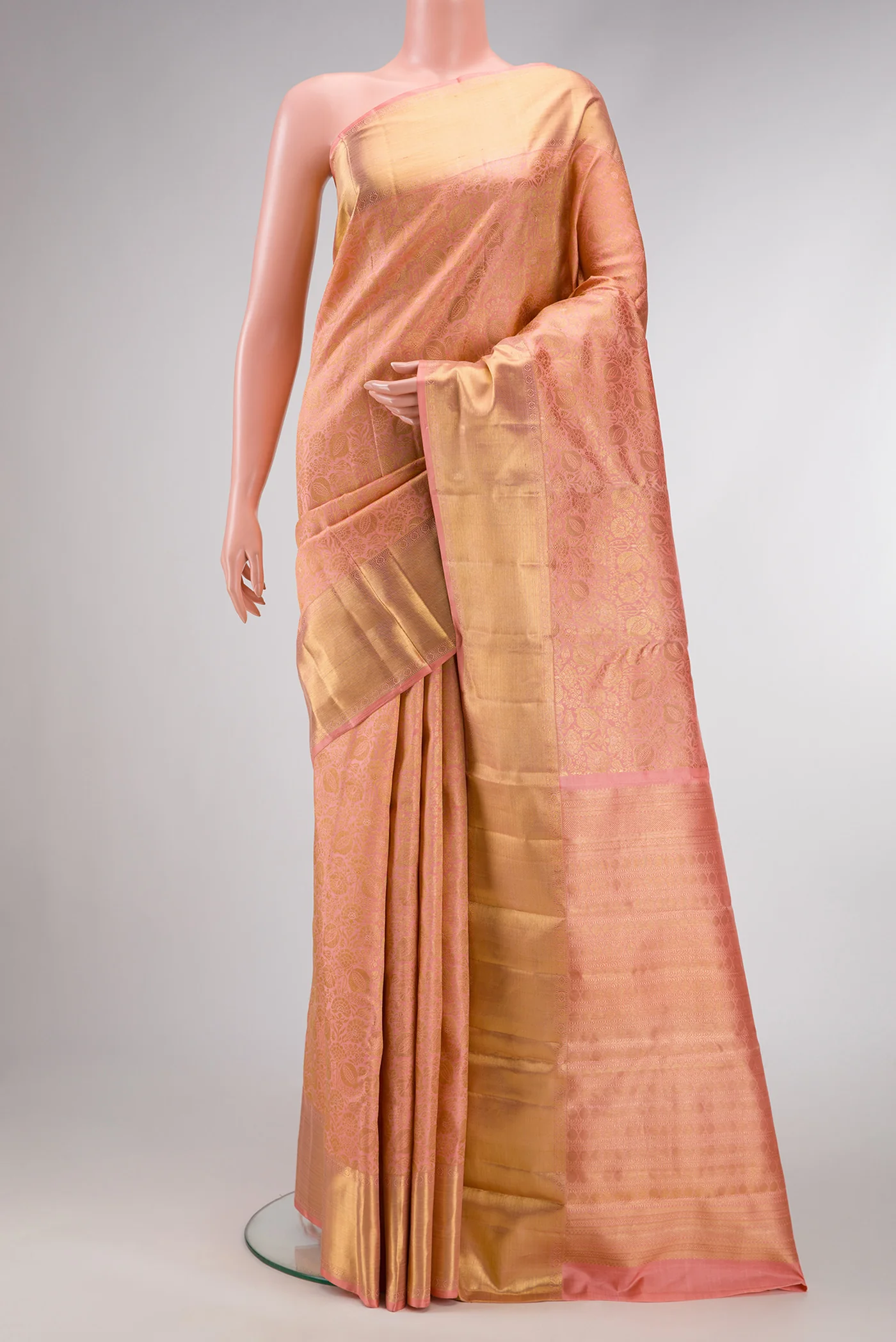 Pure Silk Pure Zari Peach Kanjivaram Saree