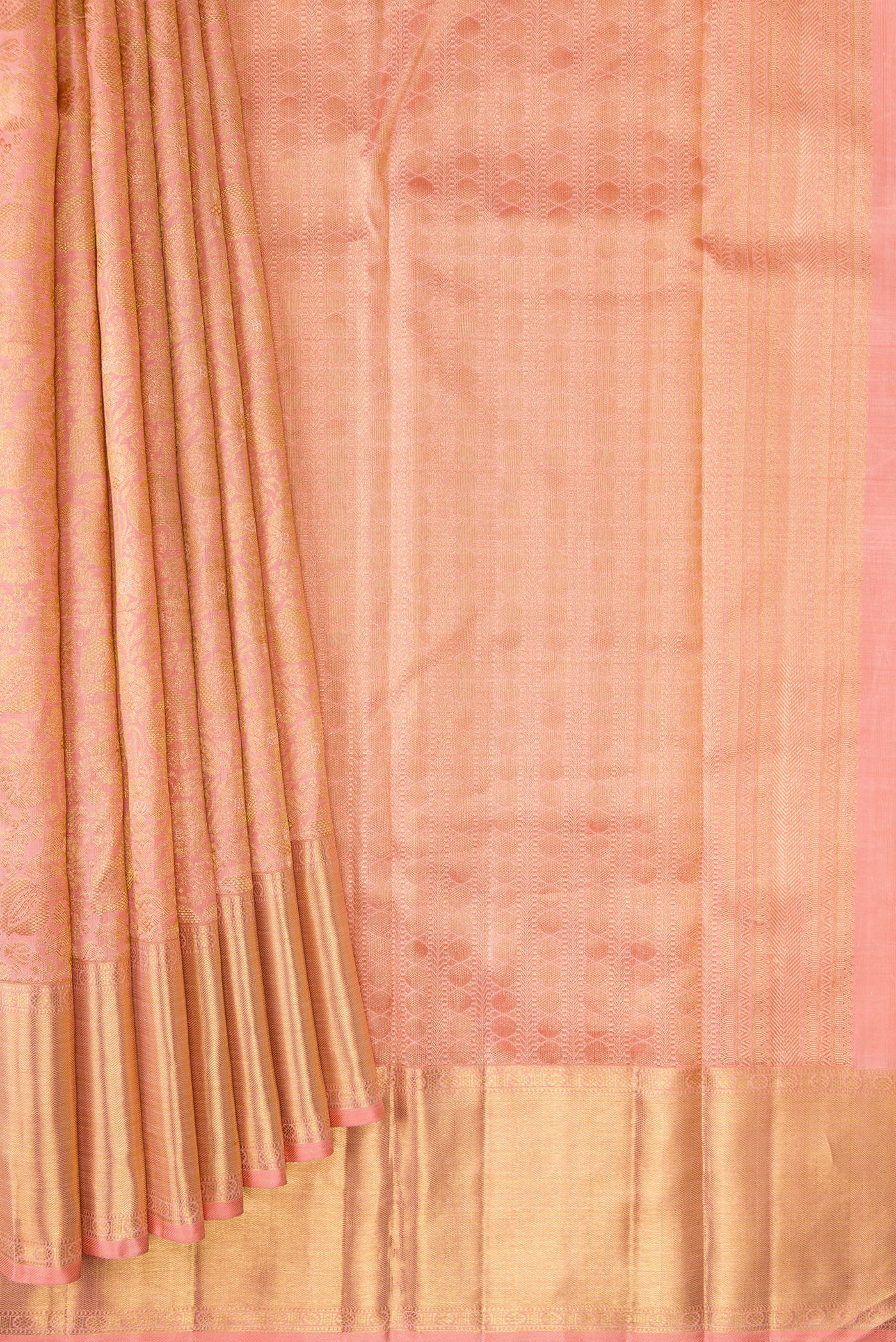 Pure Silk Pure Zari Peach Kanjivaram Saree - Image 4