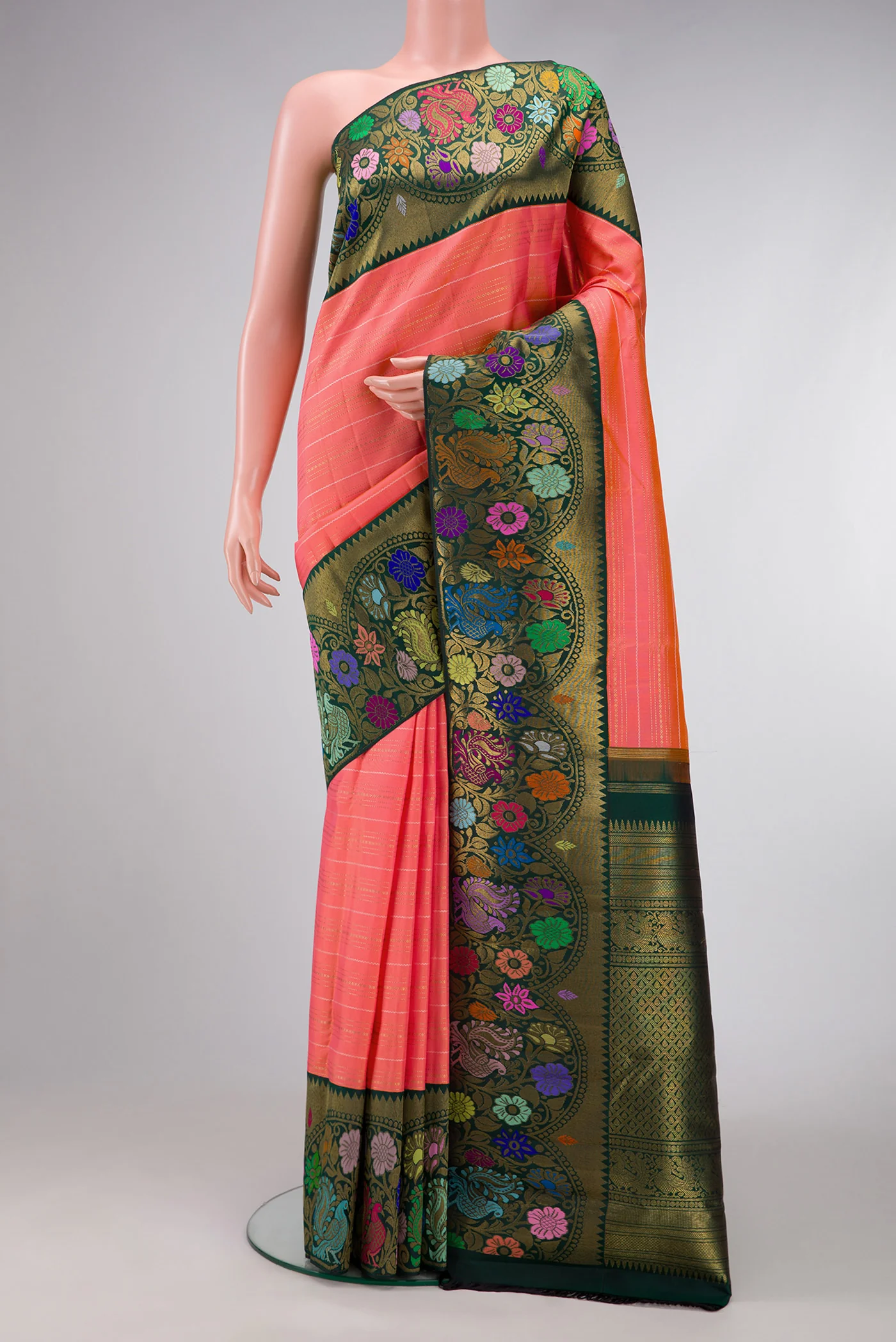 Pure Silk Pure Zari Rose pink Kanjivaram Saree