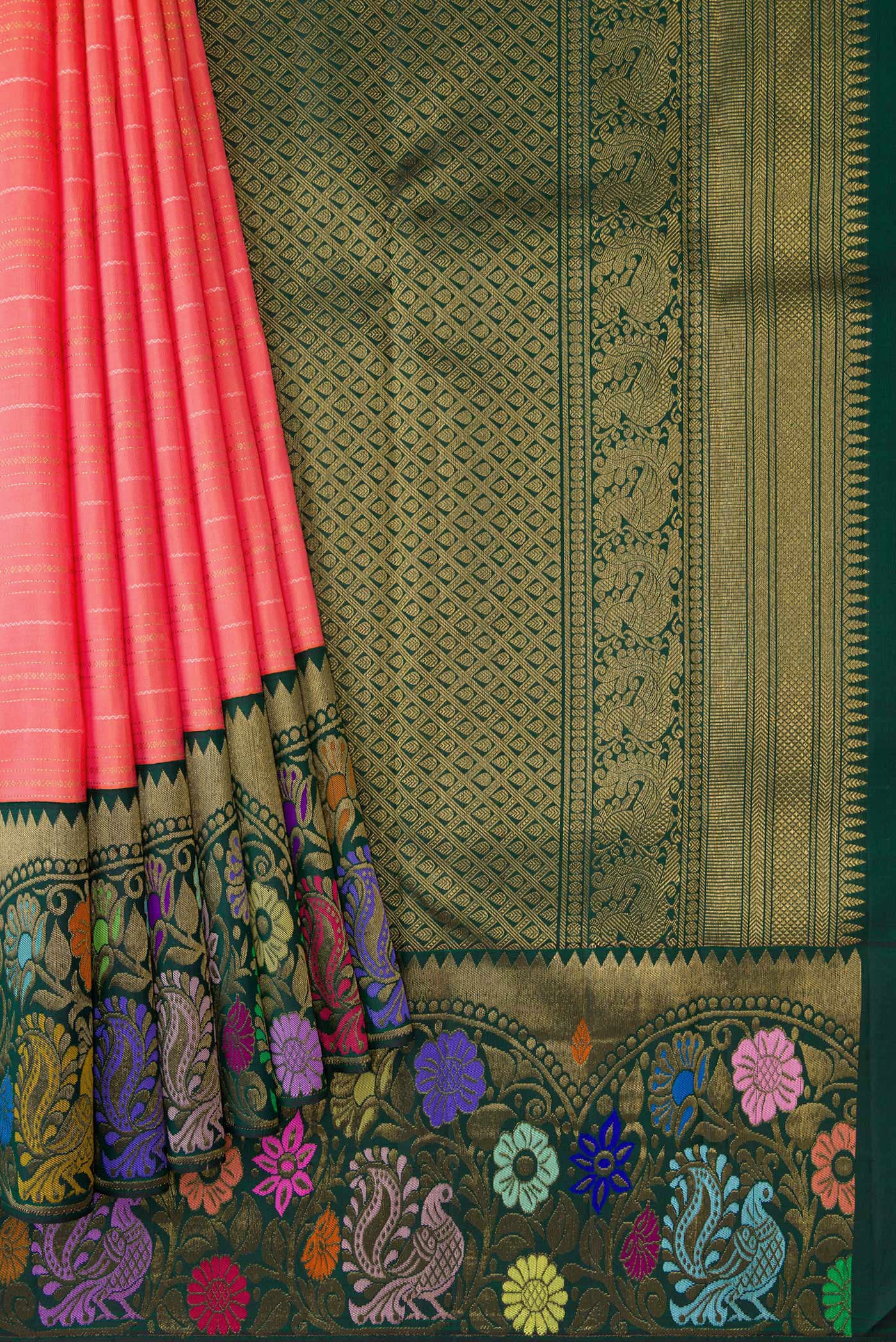 Pure Silk Pure Zari Rose pink Kanjivaram Saree - Image 4