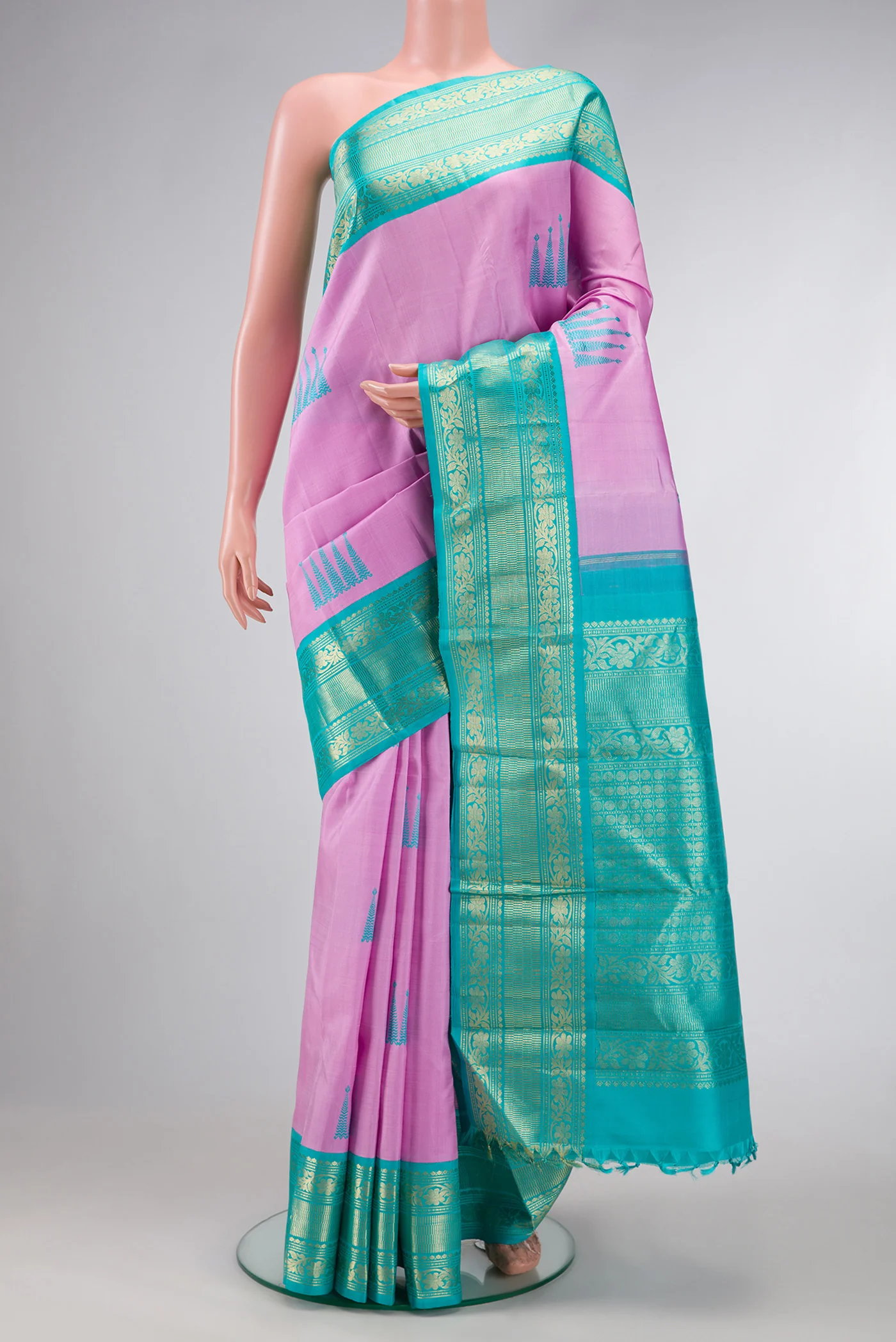 Pure Silk Pure Zari Rose pink Kanjivaram Saree