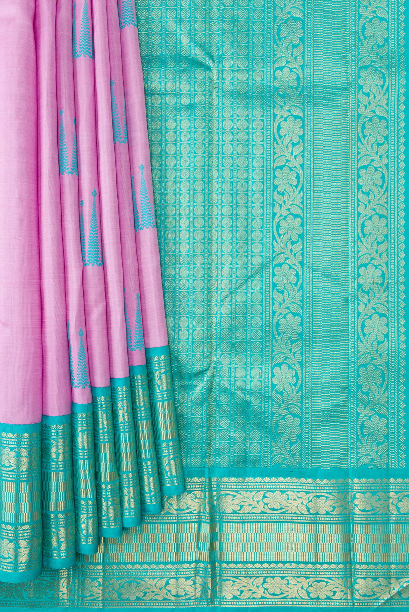 Pure Silk Pure Zari Rose pink Kanjivaram Saree - Image 4