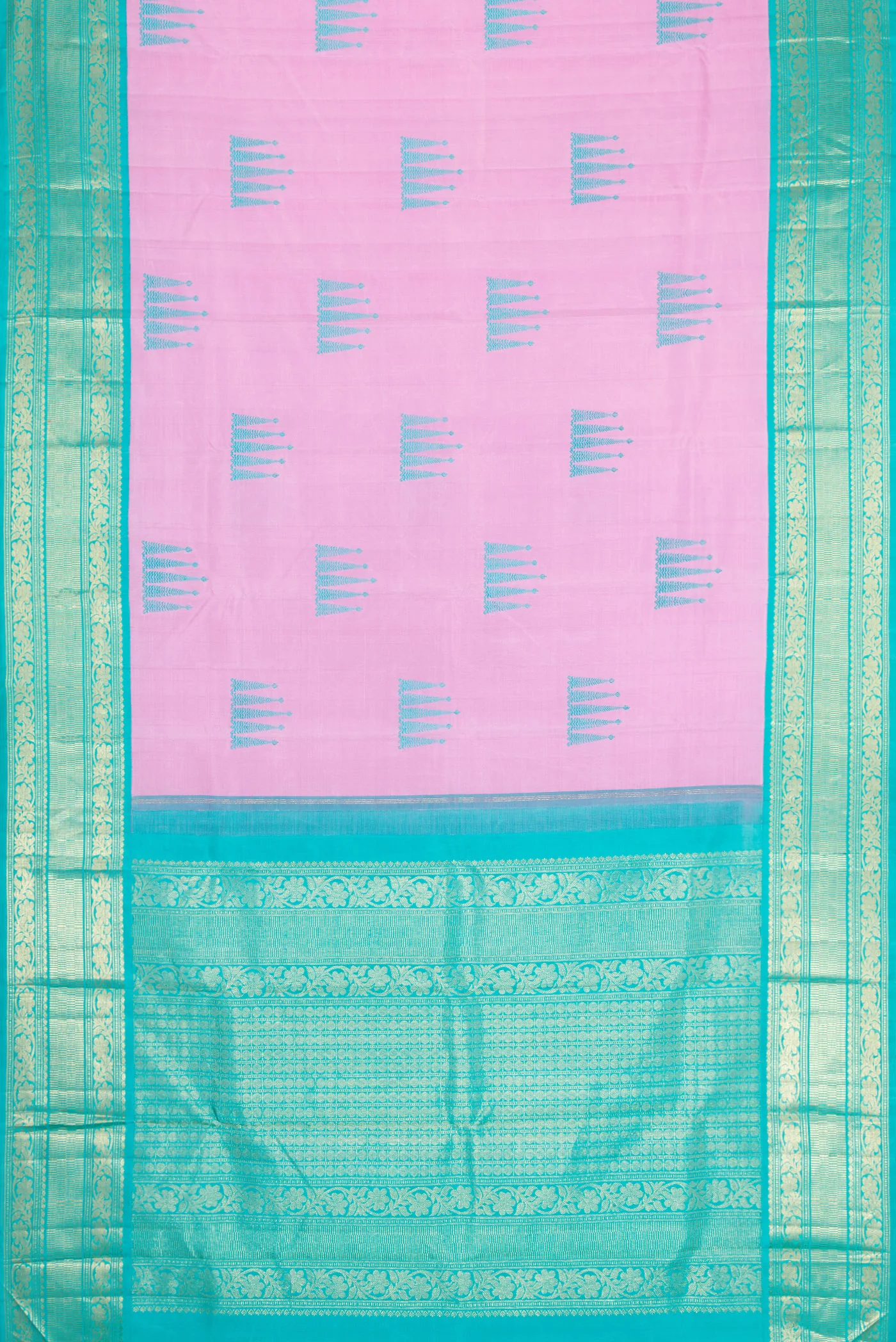 Pure Silk Pure Zari Rose pink Kanjivaram Saree - Image 6