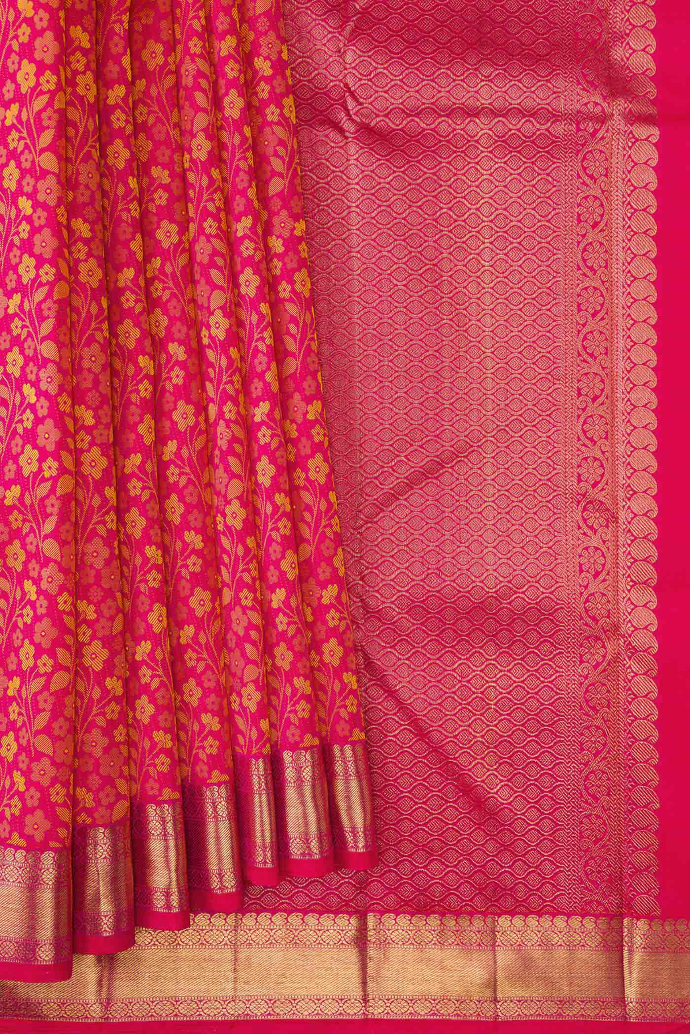 Pure Silk Pure Zari Pink Kanjivaram Saree - Image 4