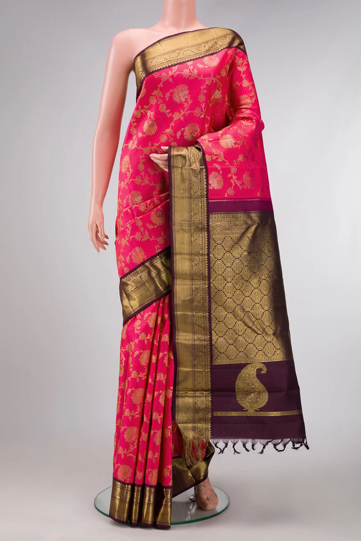 Pure Silk Pure Zari Pink Kanjivaram Saree
