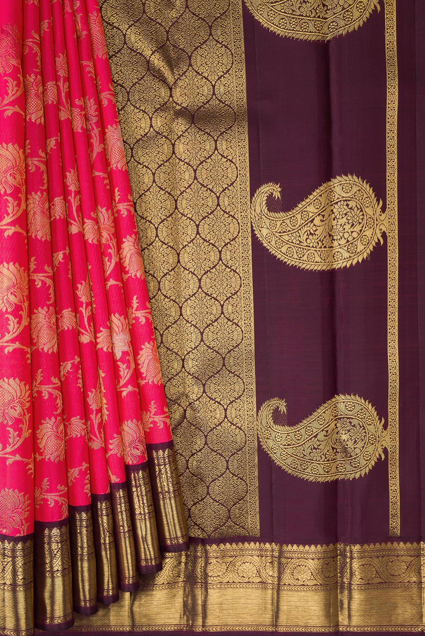 Pure Silk Pure Zari Pink Kanjivaram Saree - Image 4