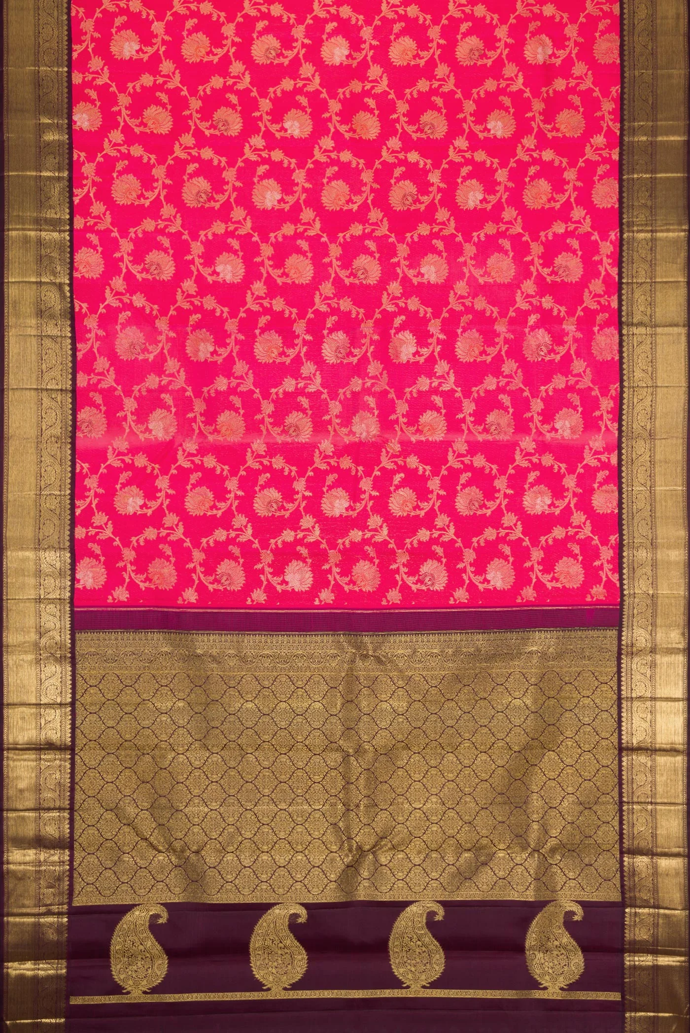 Pure Silk Pure Zari Pink Kanjivaram Saree - Image 6