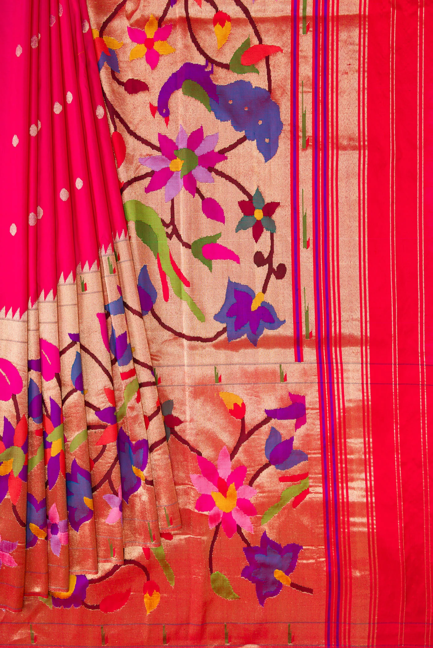 Pure Silk Pure Zari Pink Paithani Saree - Image 4