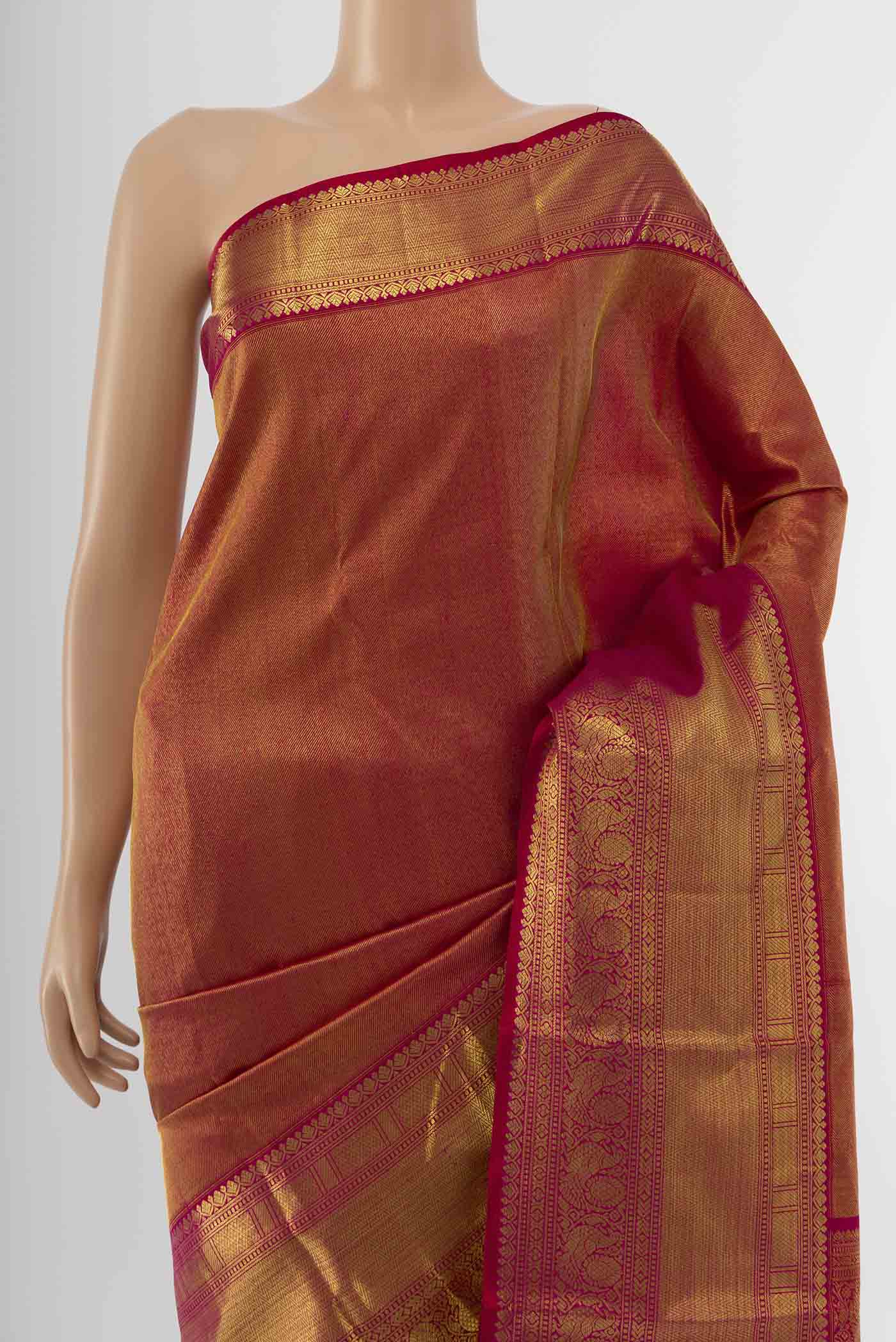 Pure Silk Pure Zari Pink Kanjivaram Saree - Image 2