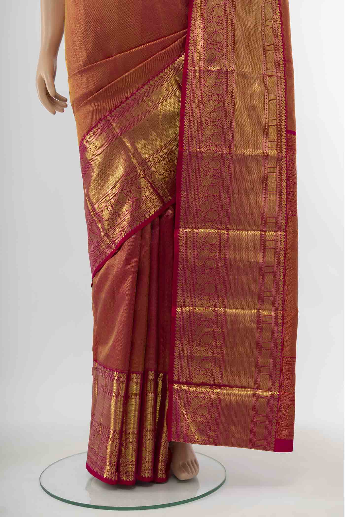 Pure Silk Pure Zari Pink Kanjivaram Saree - Image 3
