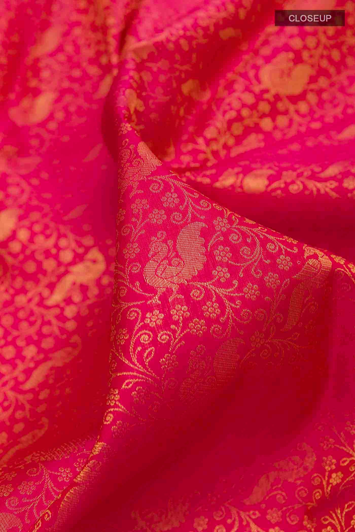 Pure Silk Pure Zari Pink Kanjivaram Saree - Image 2