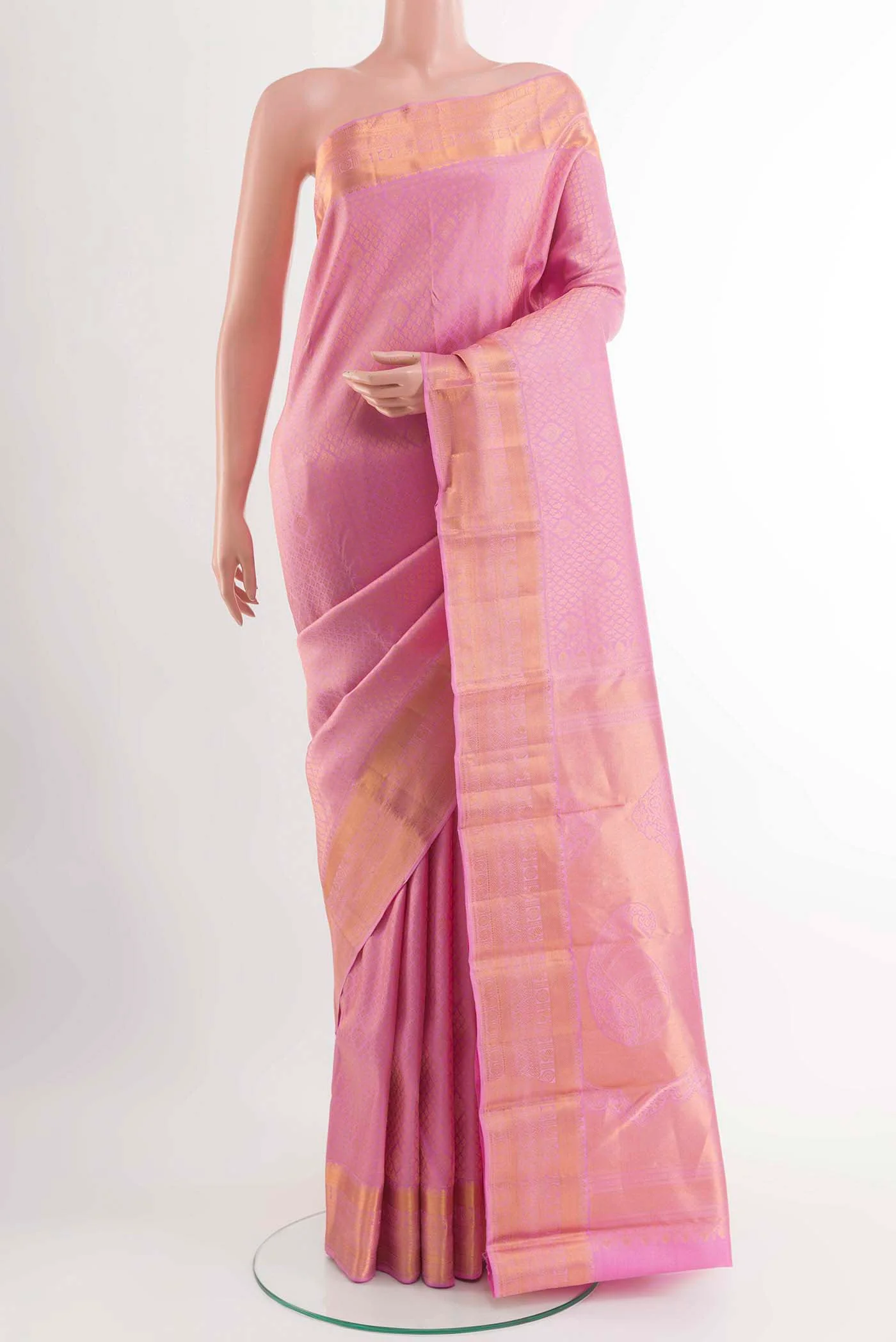 Pure Silk Pure Zari Pink Kanjivaram Saree