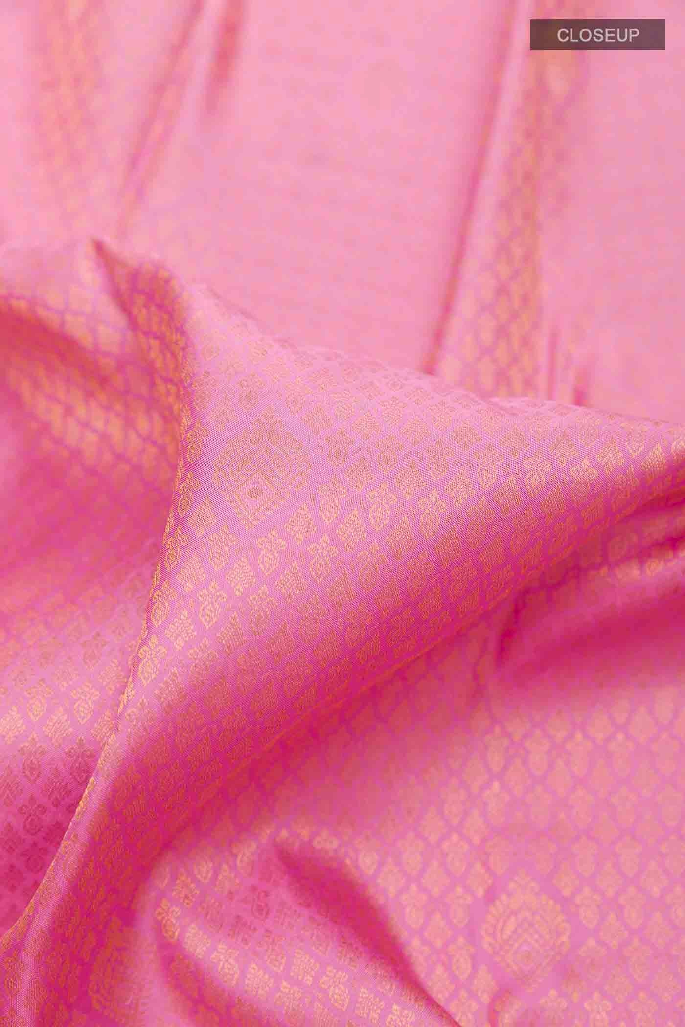 Pure Silk Pure Zari Pink Kanjivaram Saree - Image 2