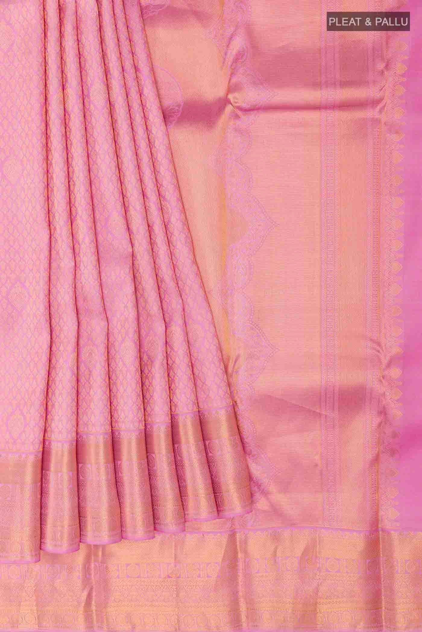 Pure Silk Pure Zari Pink Kanjivaram Saree - Image 4