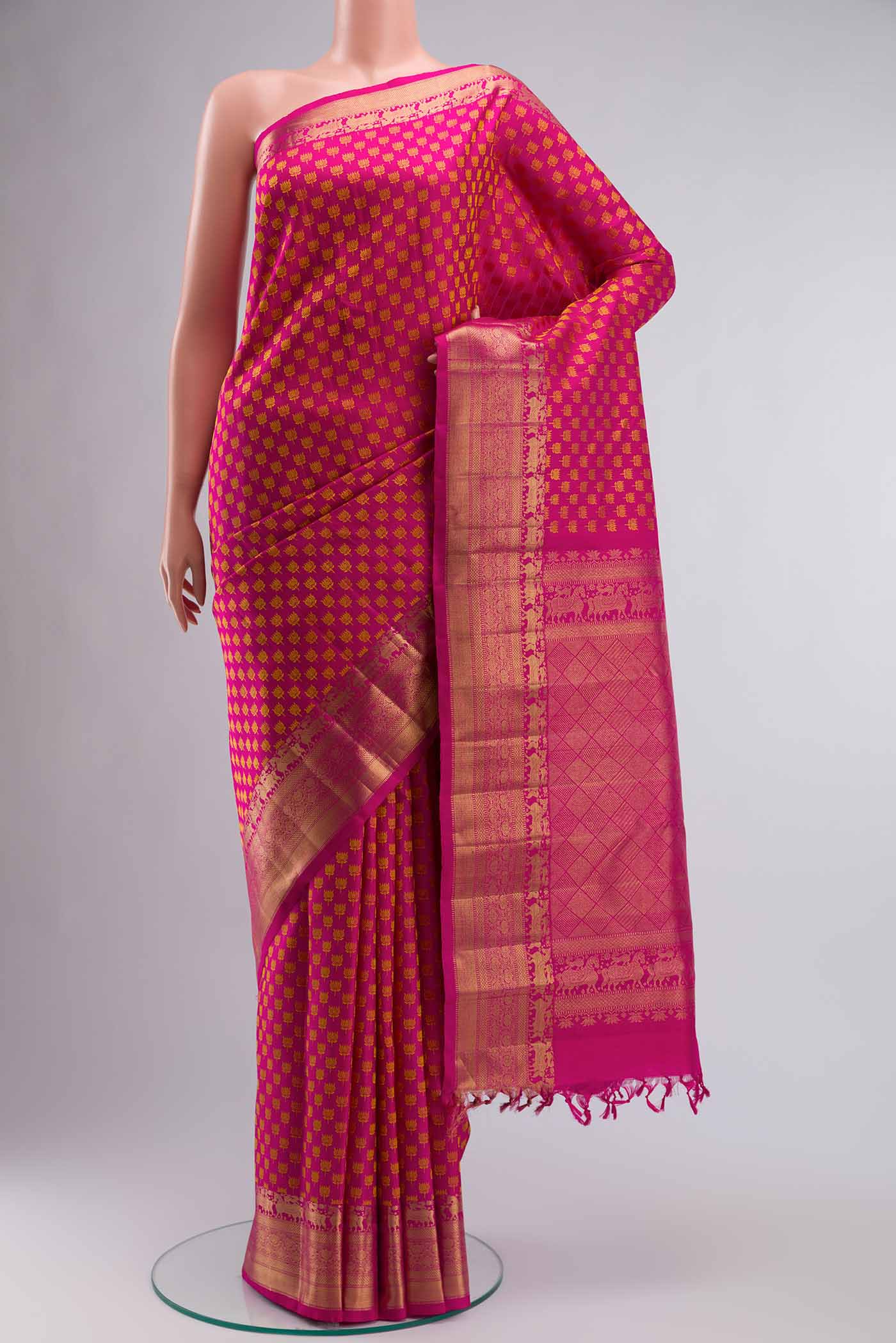 Pure Silk Pure Zari Pink Kanchipuram Saree