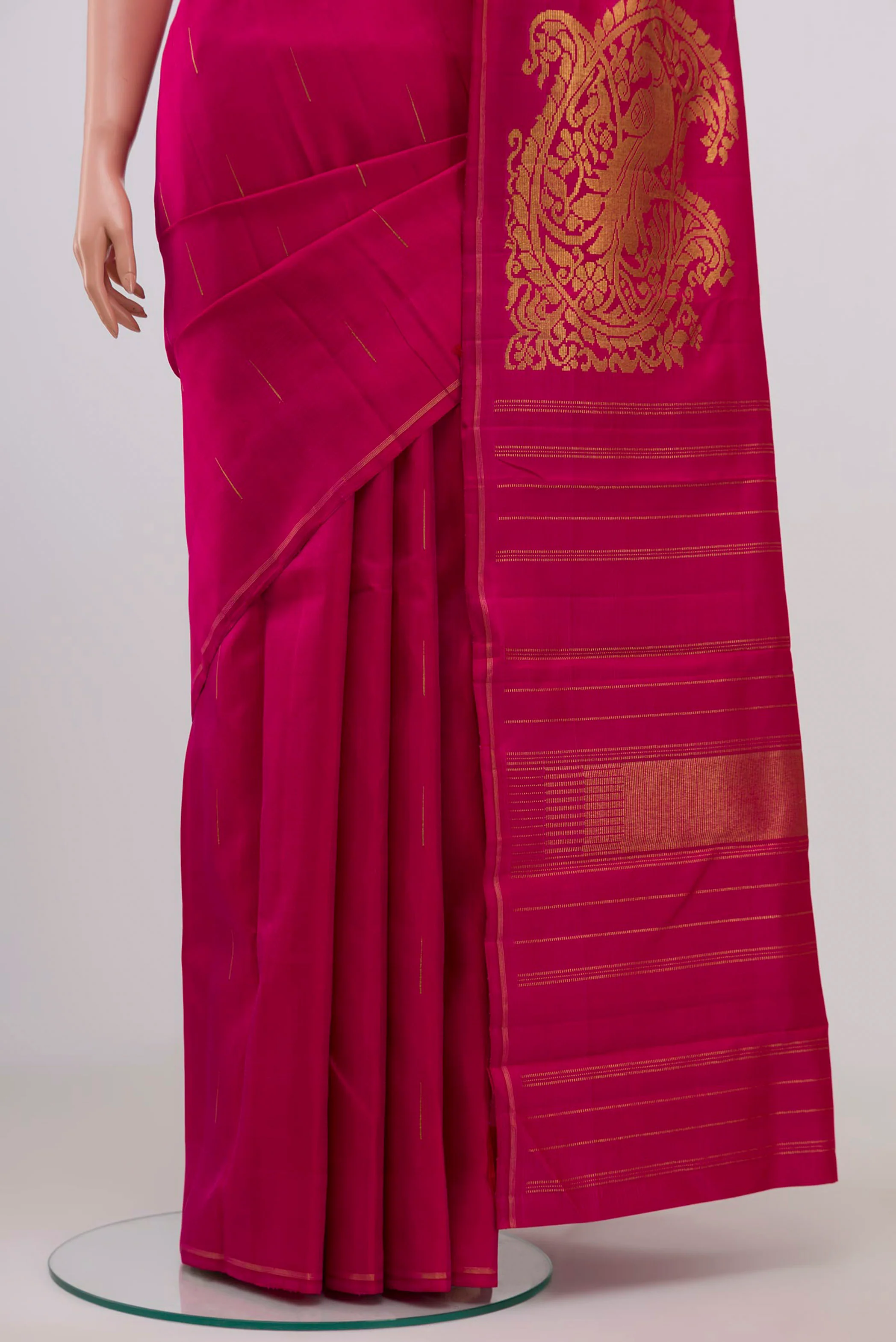 Pure Silk Pure Zari Pink Kanjivaram Saree - Image 3