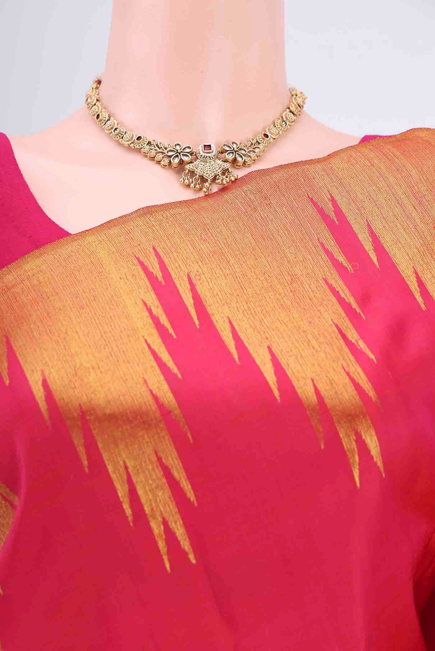 Pure Silk Pure Zari Pink Kanjivaram Saree - Image 2
