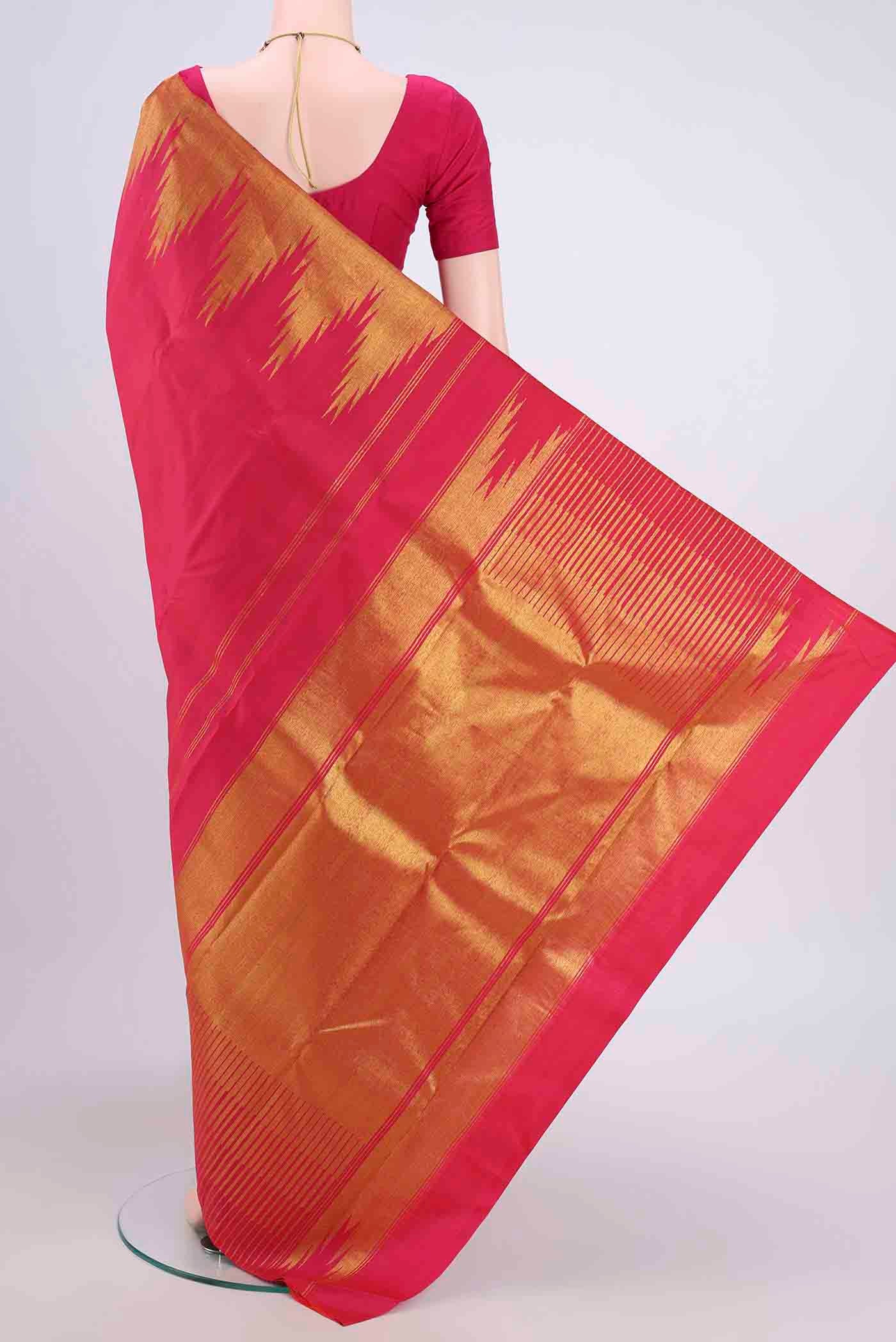 Pure Silk Pure Zari Pink Kanjivaram Saree - Image 3